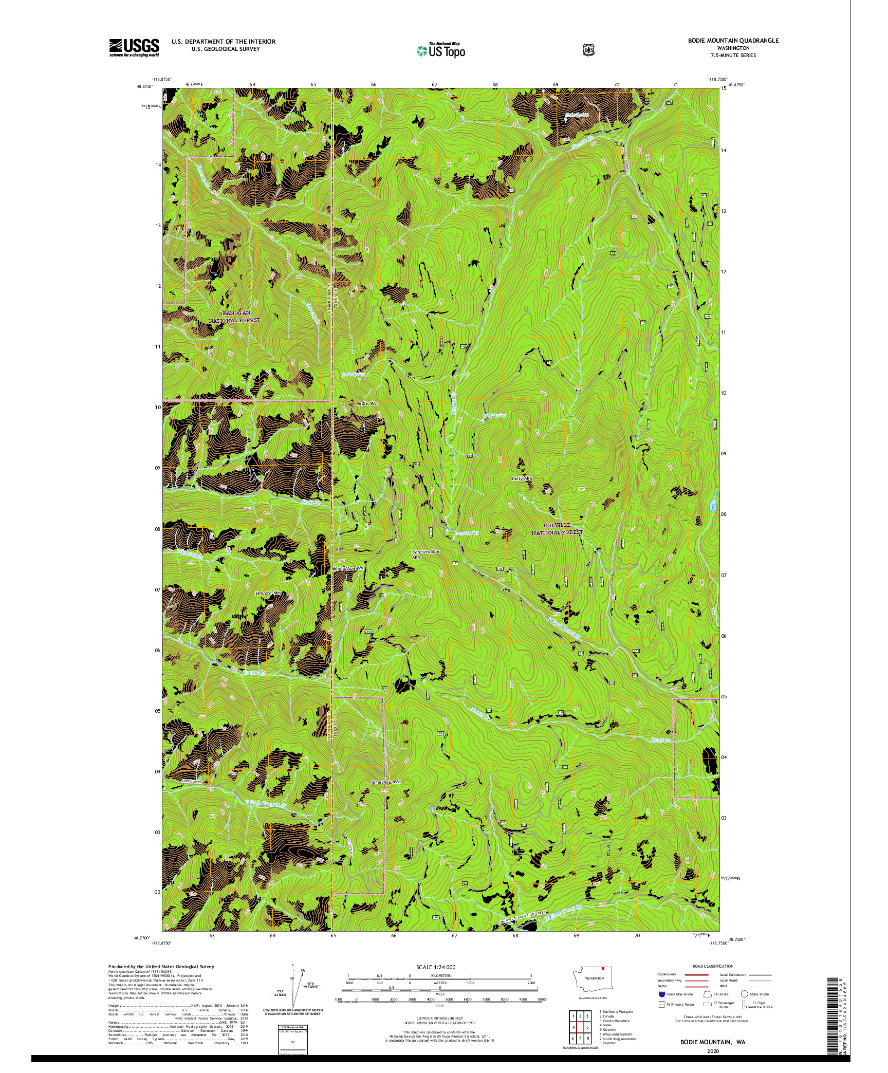 USGS US TOPO 7.5-MINUTE MAP FOR BODIE MOUNTAIN, WA 2020