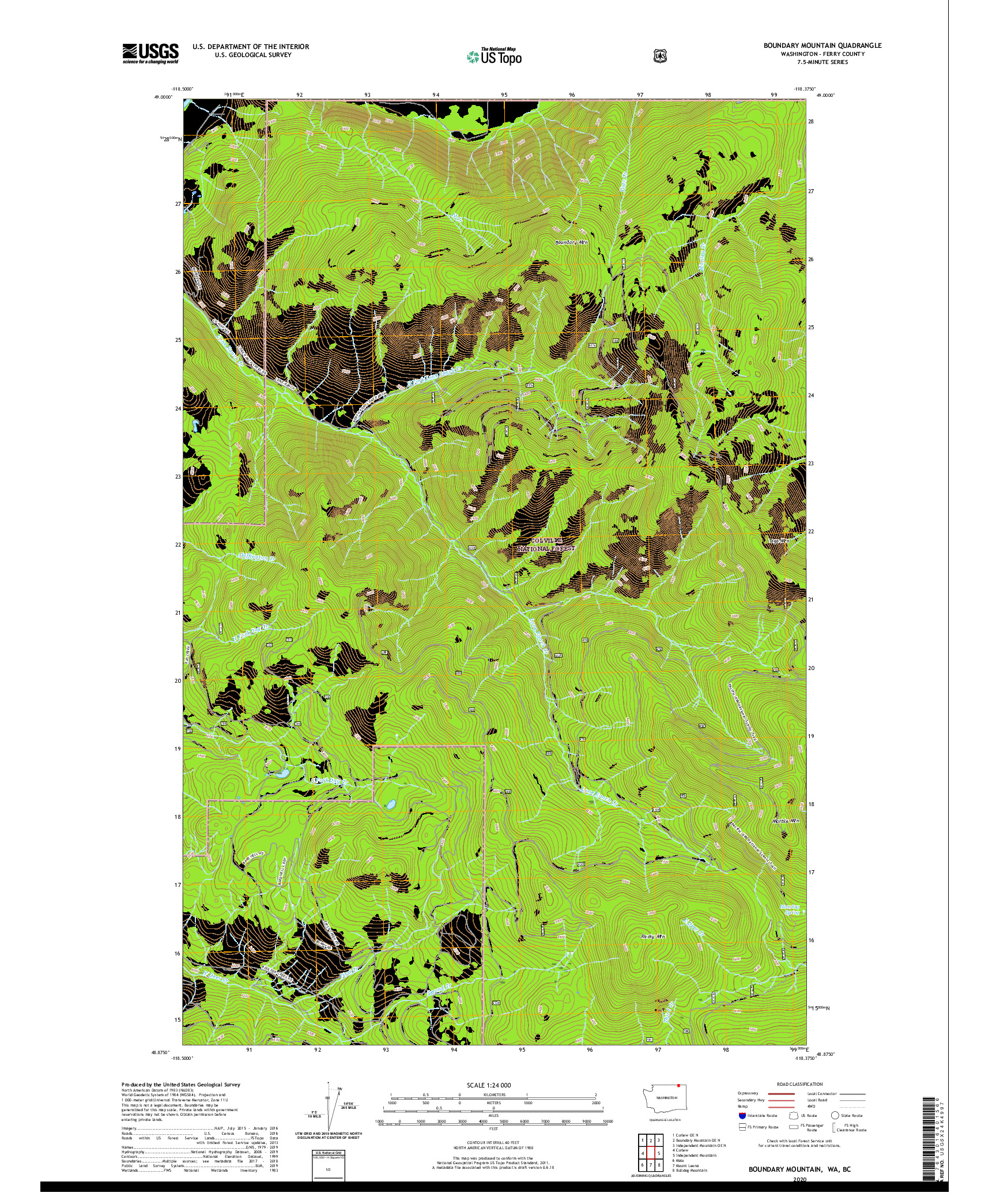 USGS US TOPO 7.5-MINUTE MAP FOR BOUNDARY MOUNTAIN, WA,BC 2020