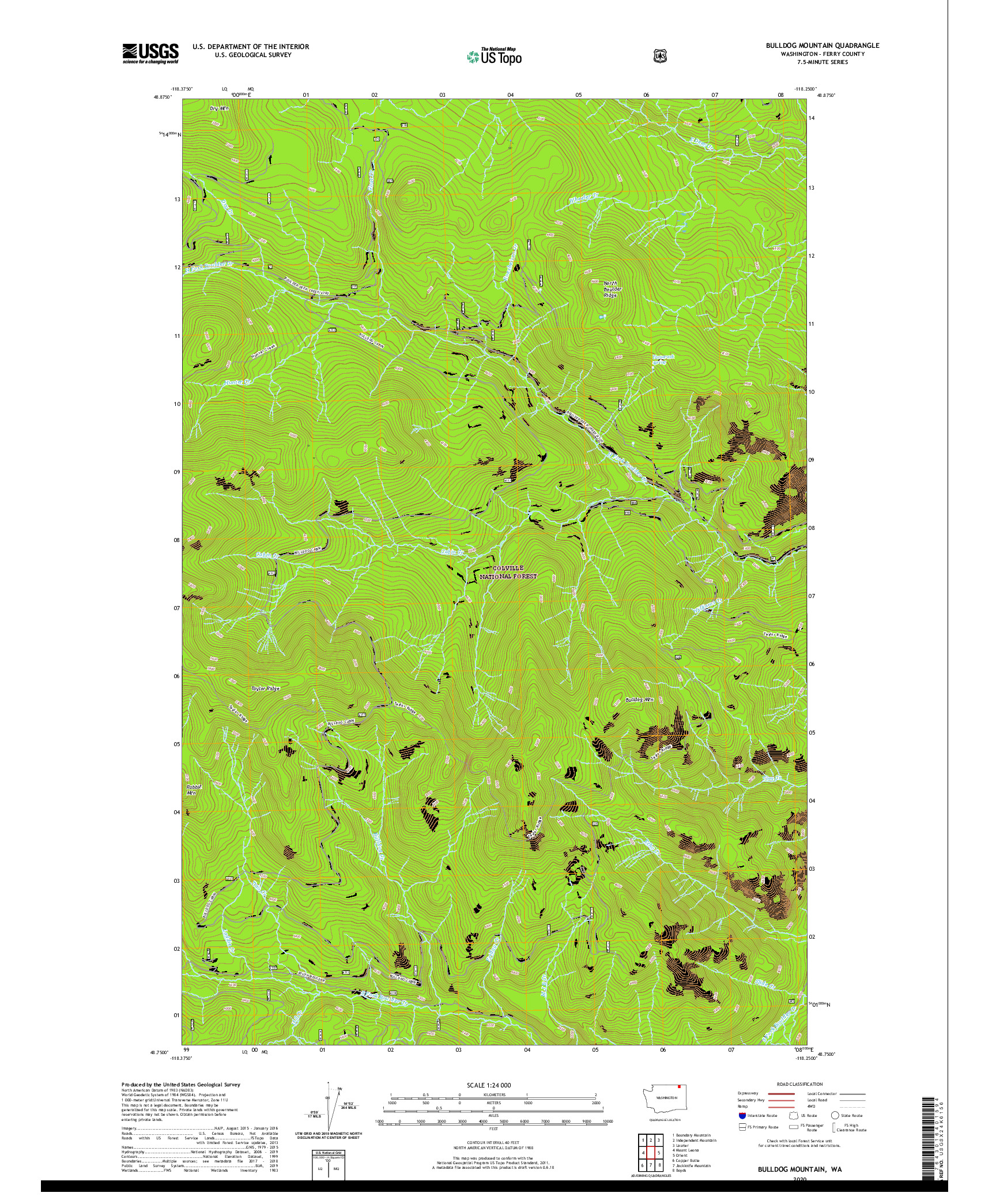 USGS US TOPO 7.5-MINUTE MAP FOR BULLDOG MOUNTAIN, WA 2020