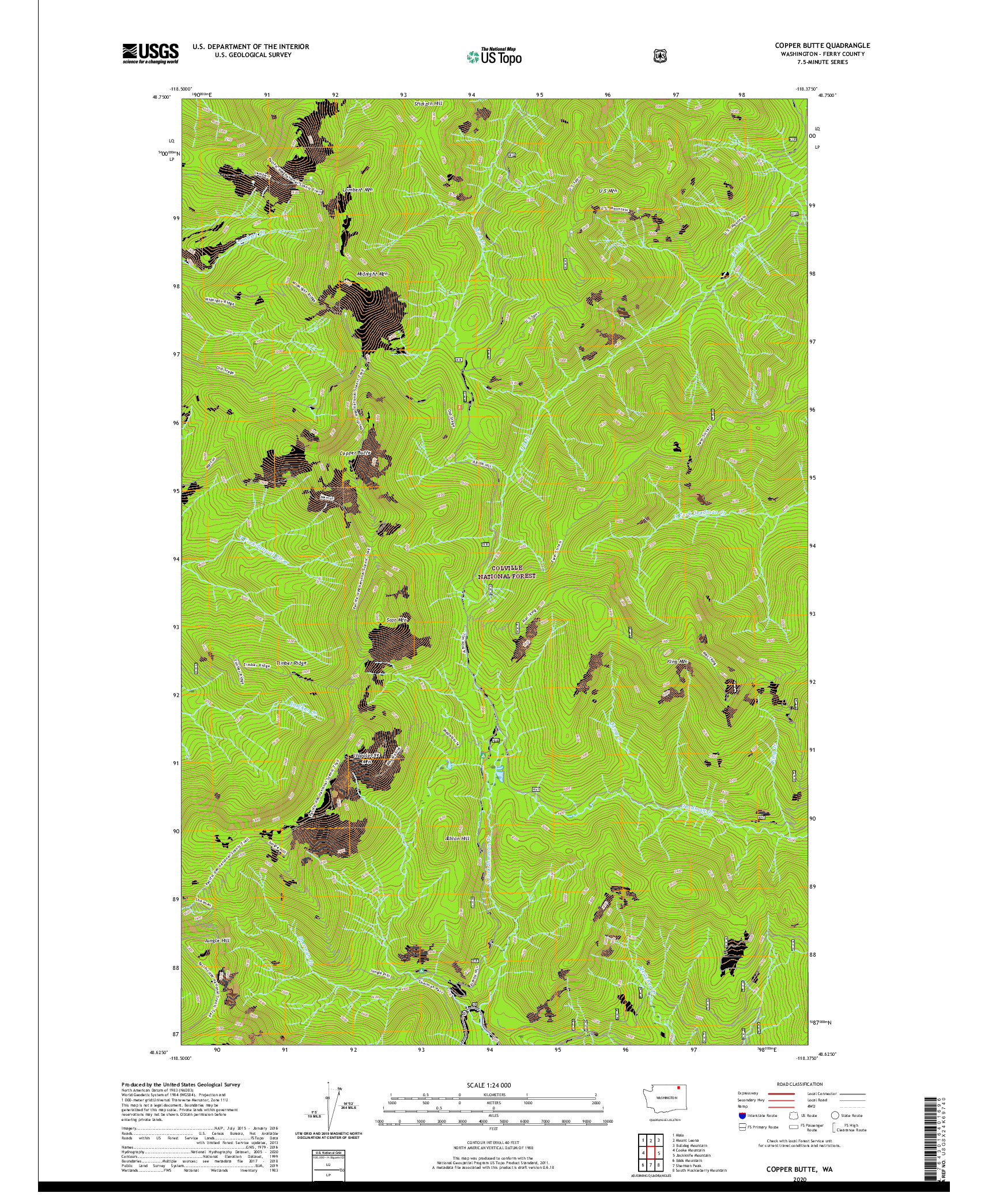 USGS US TOPO 7.5-MINUTE MAP FOR COPPER BUTTE, WA 2020