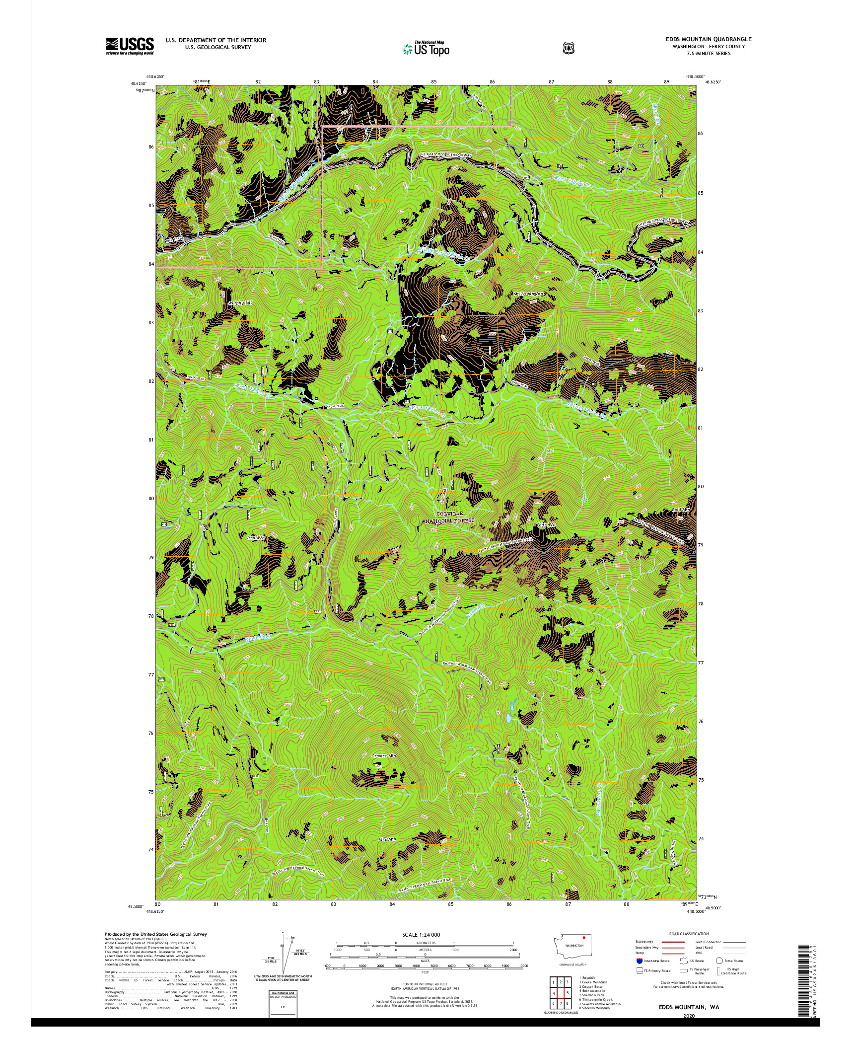 USGS US TOPO 7.5-MINUTE MAP FOR EDDS MOUNTAIN, WA 2020