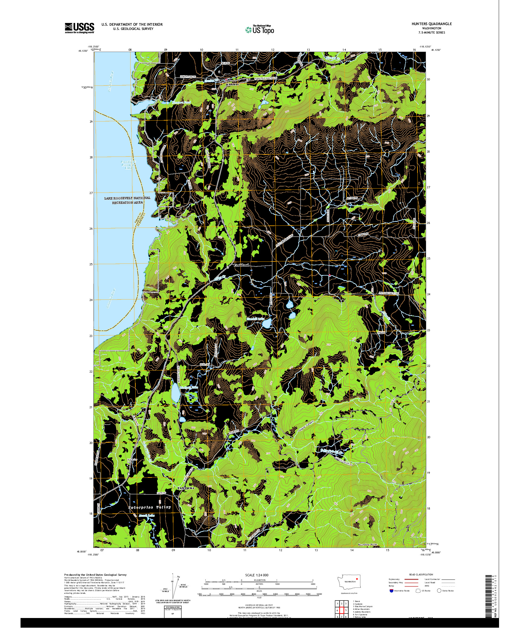 USGS US TOPO 7.5-MINUTE MAP FOR HUNTERS, WA 2020