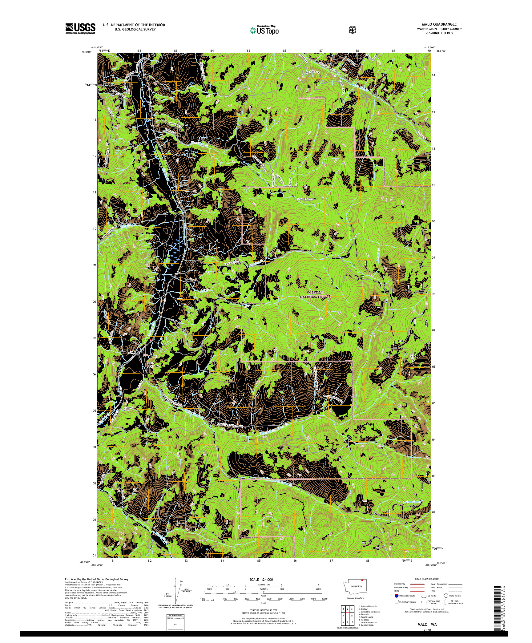 USGS US TOPO 7.5-MINUTE MAP FOR MALO, WA 2020