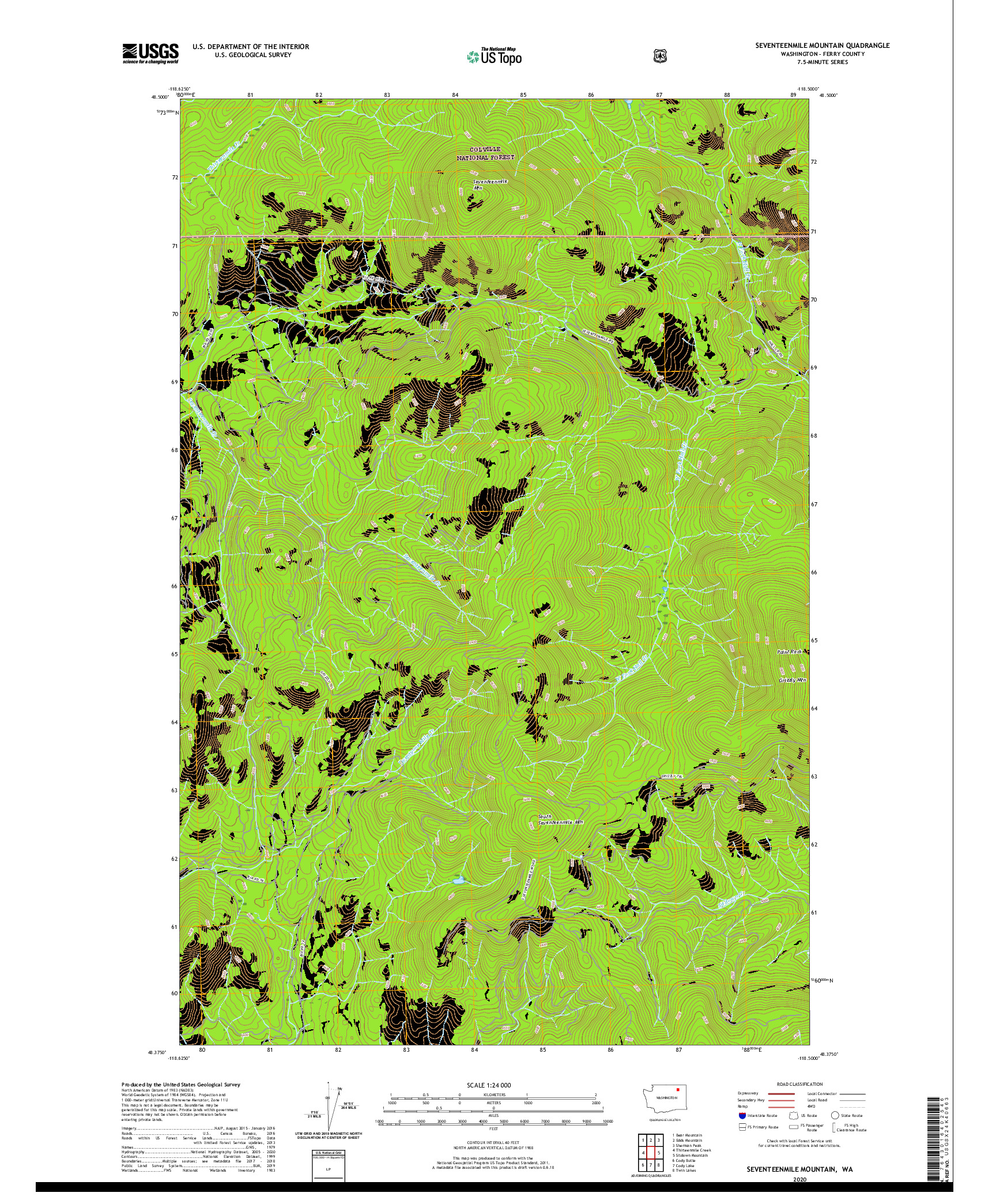 USGS US TOPO 7.5-MINUTE MAP FOR SEVENTEENMILE MOUNTAIN, WA 2020