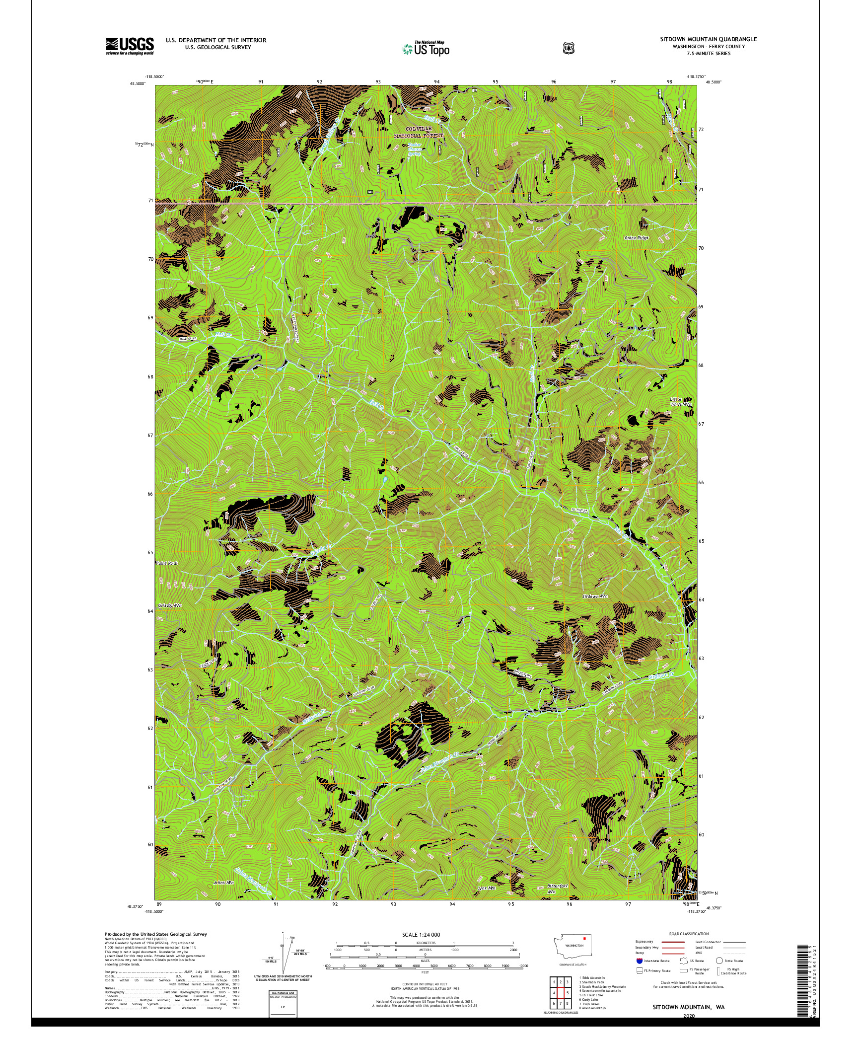 USGS US TOPO 7.5-MINUTE MAP FOR SITDOWN MOUNTAIN, WA 2020