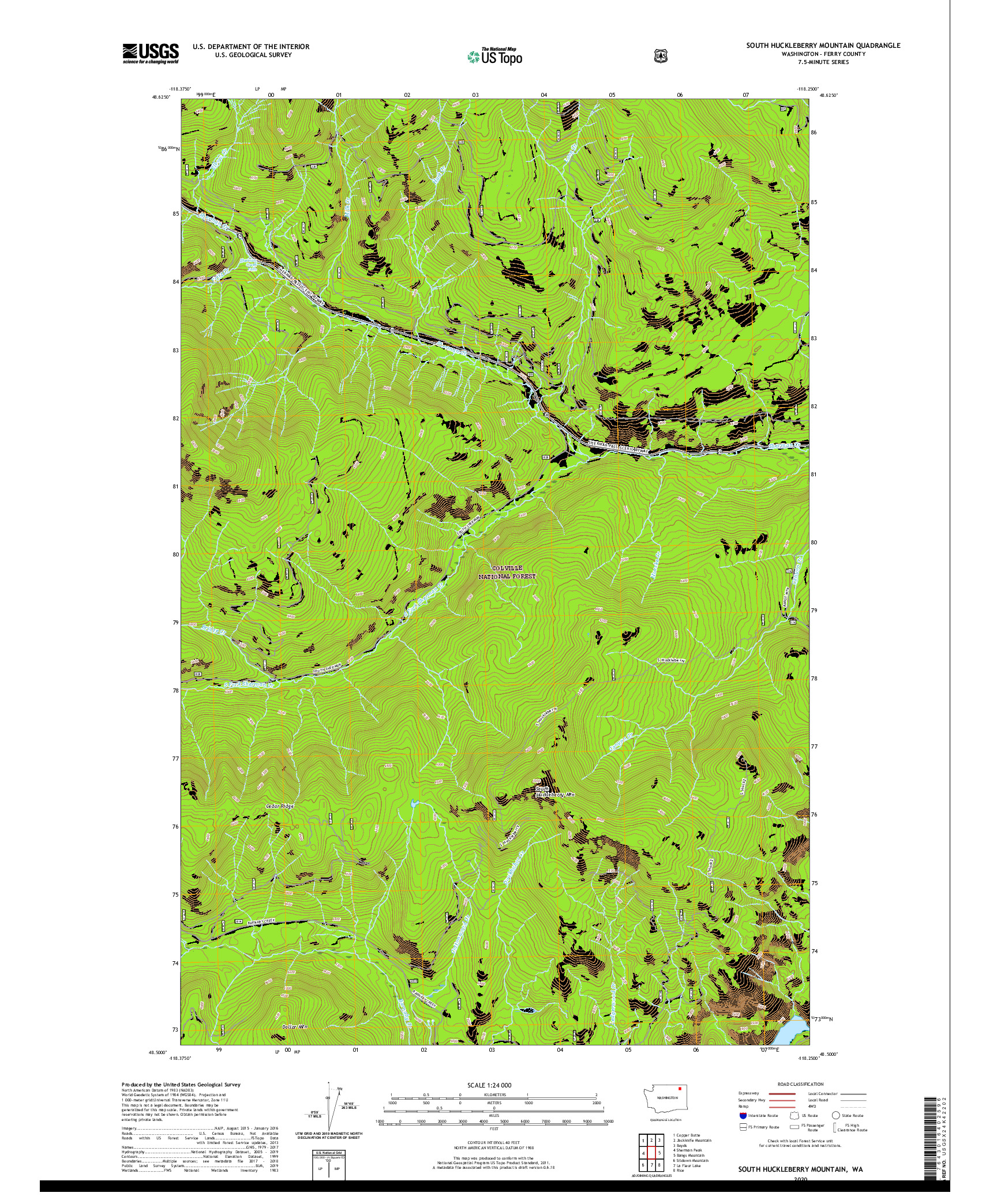 USGS US TOPO 7.5-MINUTE MAP FOR SOUTH HUCKLEBERRY MOUNTAIN, WA 2020