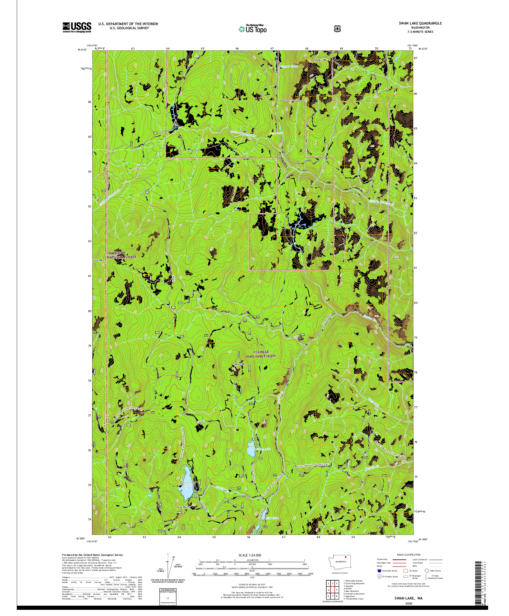 USGS US TOPO 7.5-MINUTE MAP FOR SWAN LAKE, WA 2020