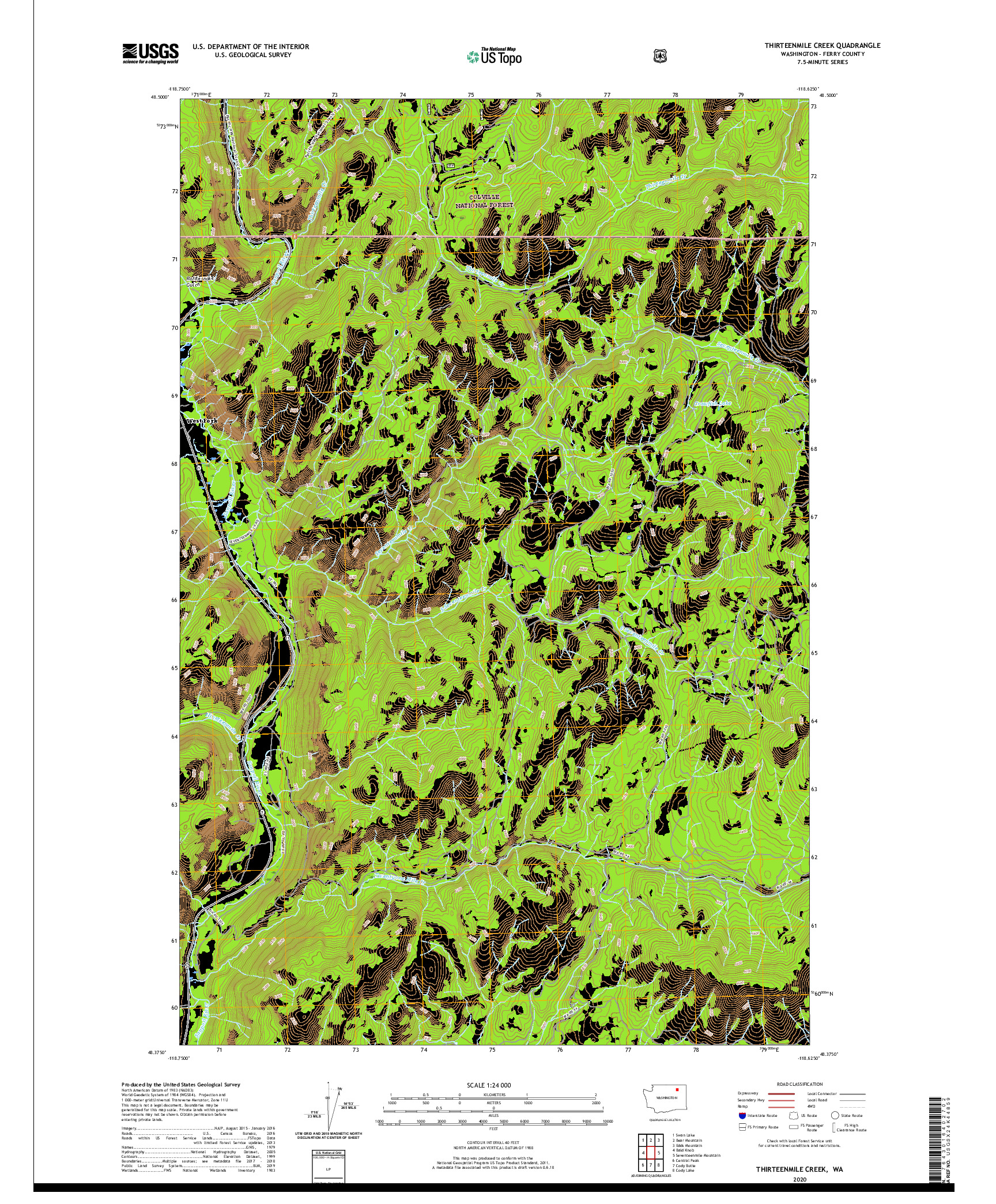 USGS US TOPO 7.5-MINUTE MAP FOR THIRTEENMILE CREEK, WA 2020