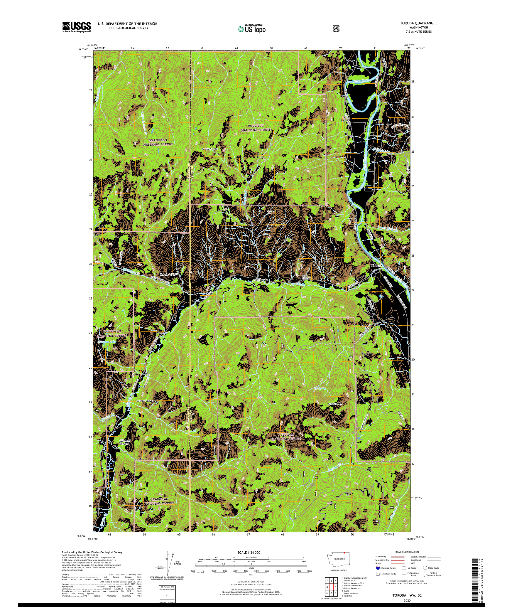 USGS US TOPO 7.5-MINUTE MAP FOR TORODA, WA,BC 2020