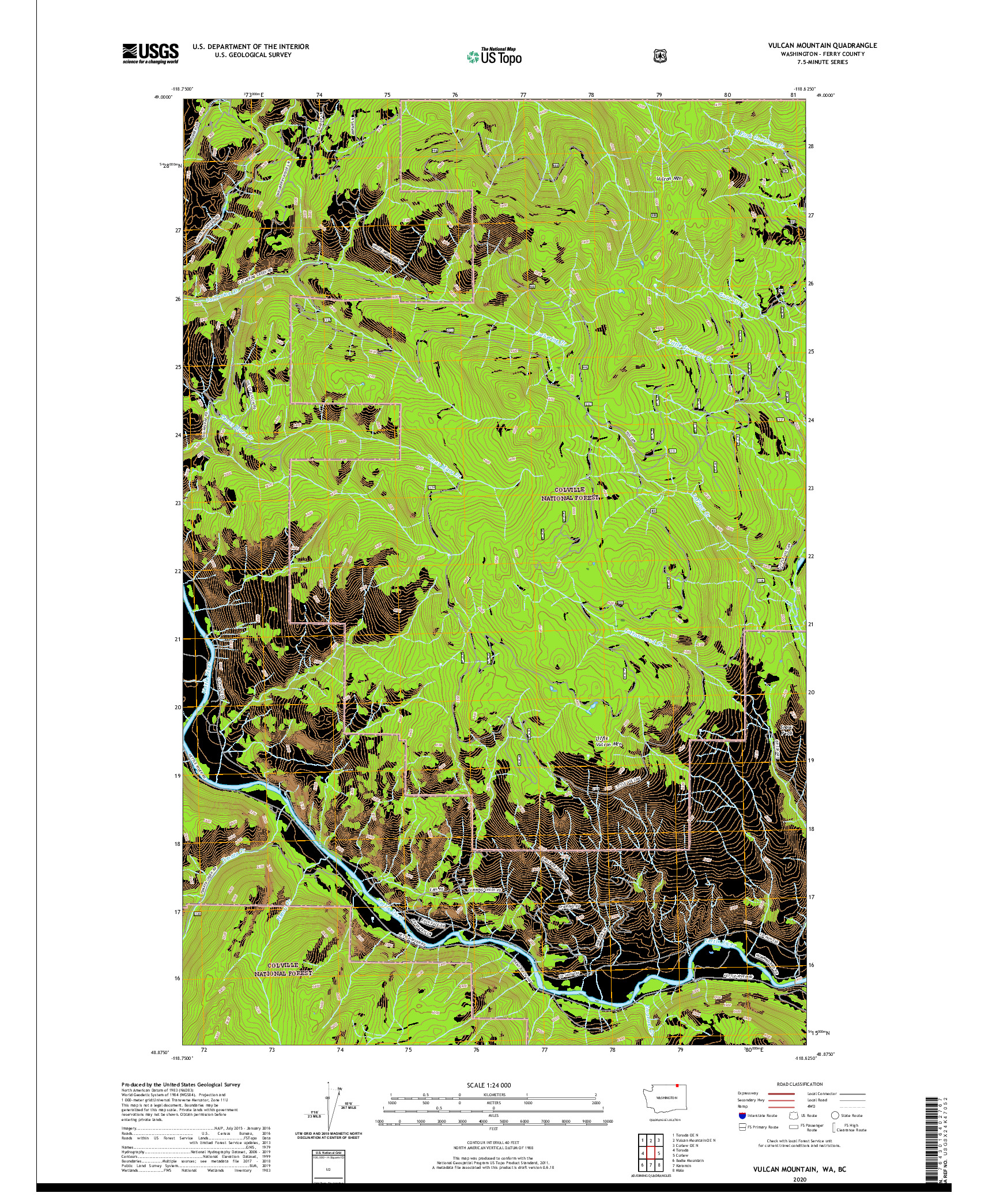 USGS US TOPO 7.5-MINUTE MAP FOR VULCAN MOUNTAIN, WA,BC 2020