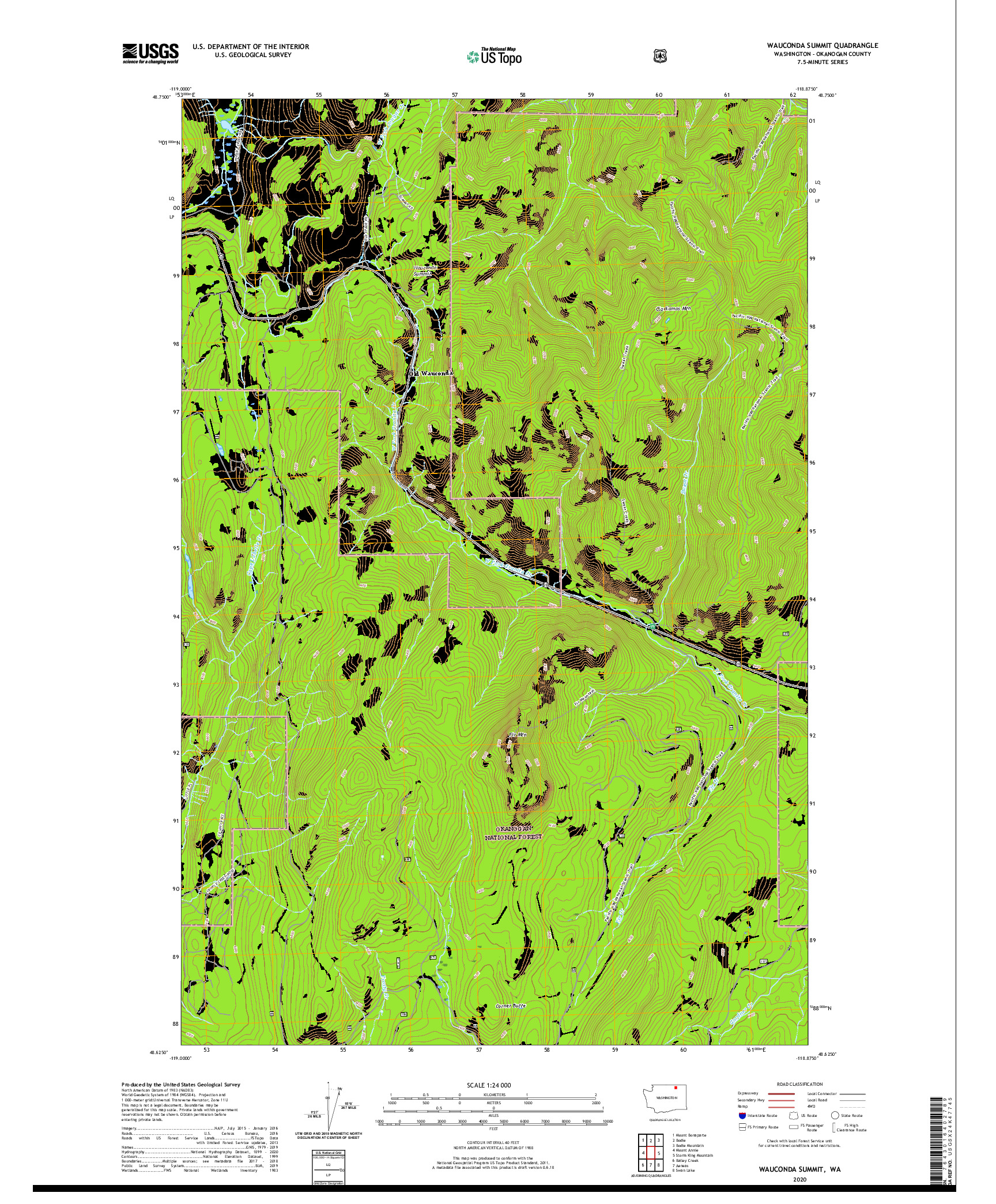 USGS US TOPO 7.5-MINUTE MAP FOR WAUCONDA SUMMIT, WA 2020