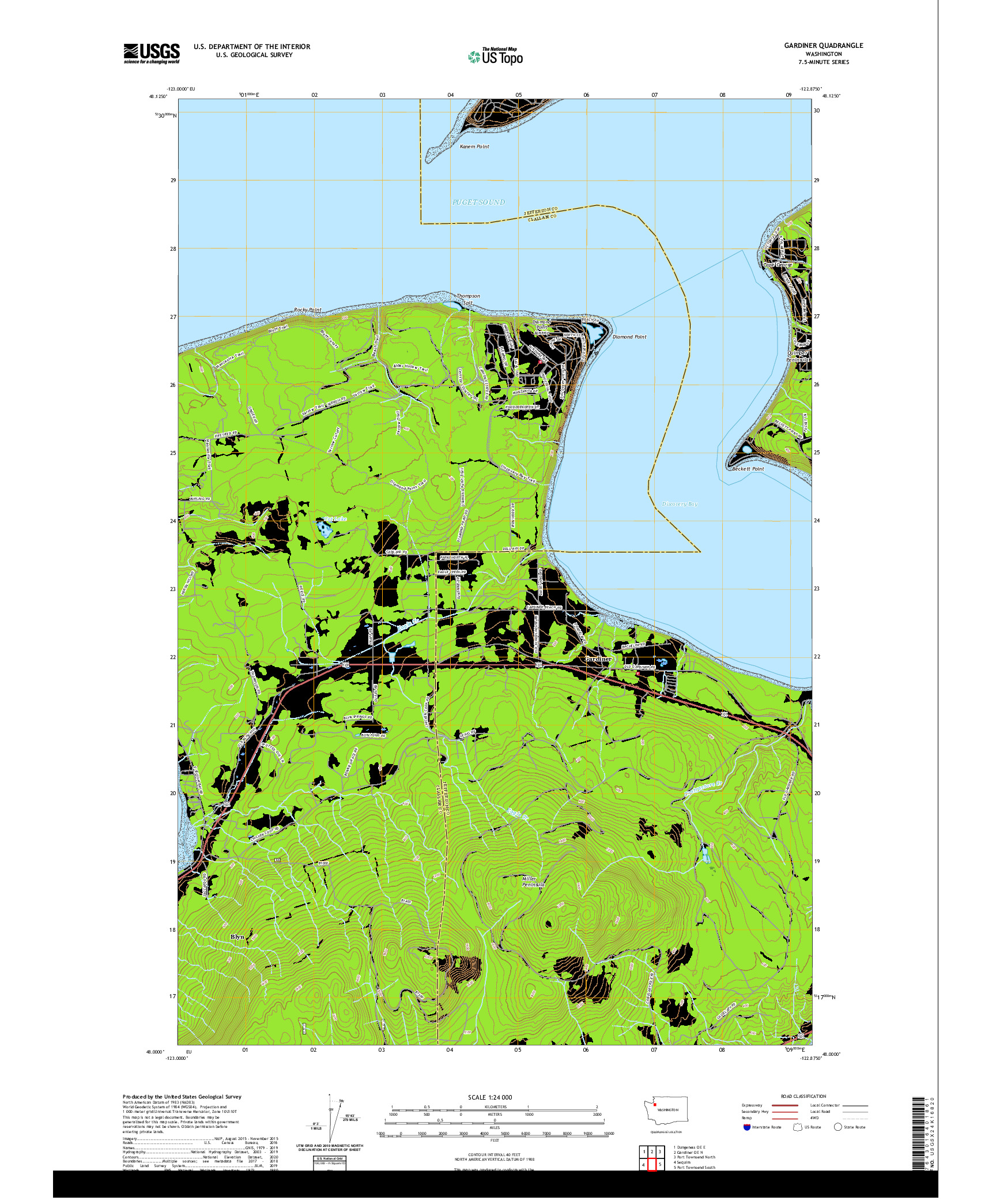 USGS US TOPO 7.5-MINUTE MAP FOR GARDINER, WA 2020