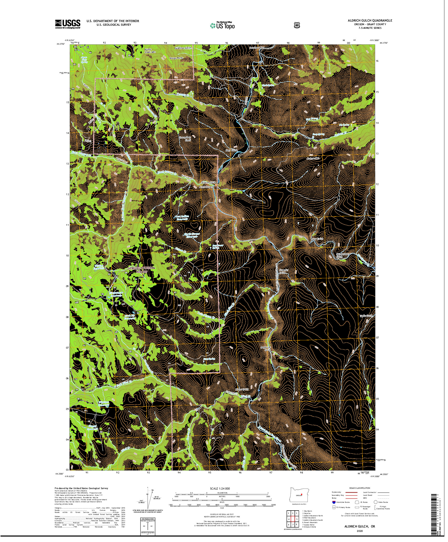 USGS US TOPO 7.5-MINUTE MAP FOR ALDRICH GULCH, OR 2020