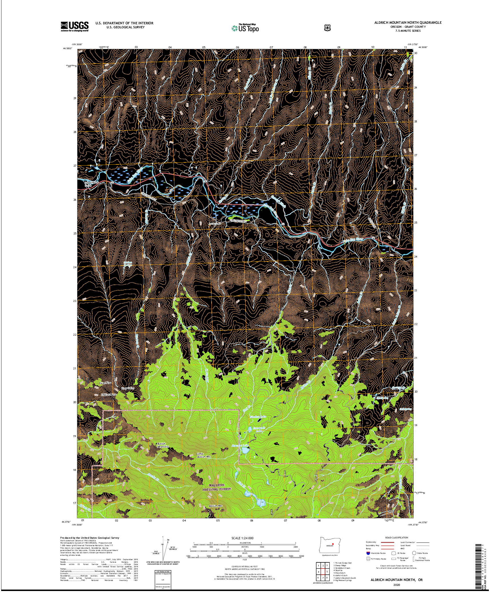 USGS US TOPO 7.5-MINUTE MAP FOR ALDRICH MOUNTAIN NORTH, OR 2020