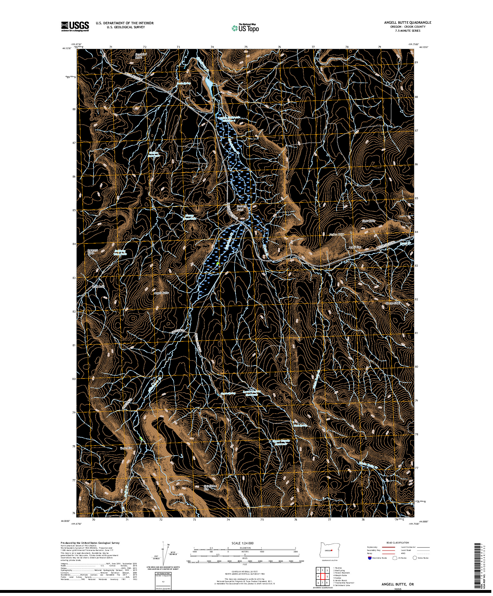 USGS US TOPO 7.5-MINUTE MAP FOR ANGELL BUTTE, OR 2020