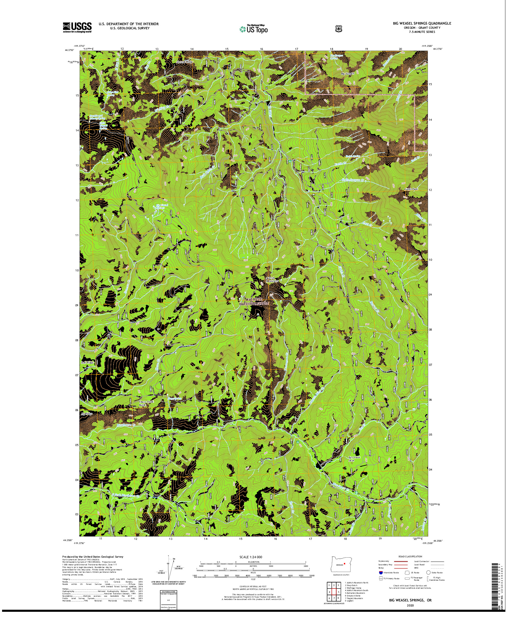 USGS US TOPO 7.5-MINUTE MAP FOR BIG WEASEL SPRINGS, OR 2020