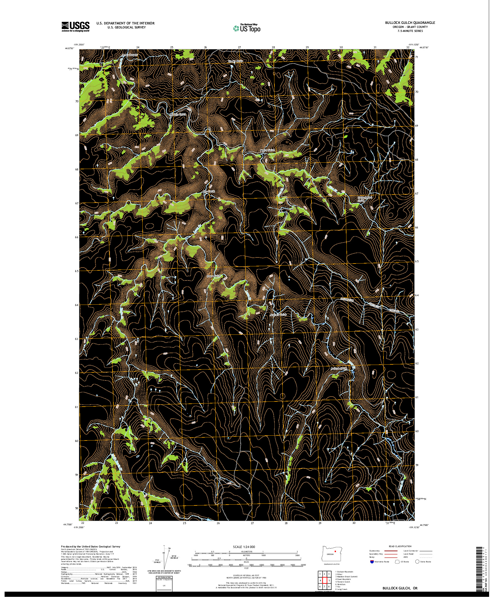 USGS US TOPO 7.5-MINUTE MAP FOR BULLOCK GULCH, OR 2020
