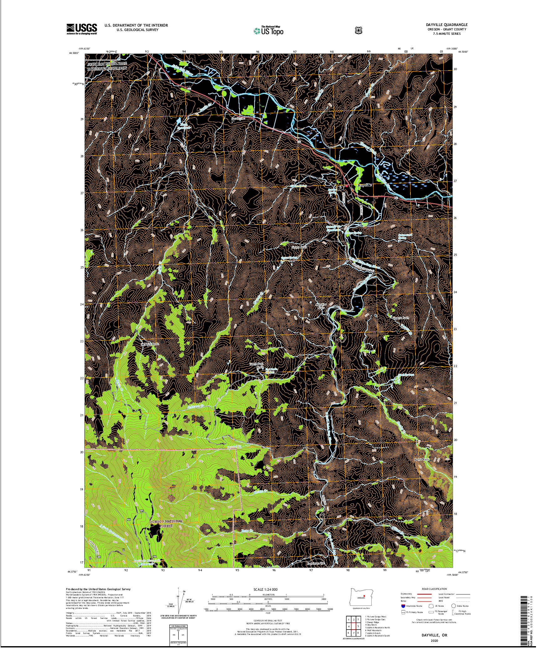 USGS US TOPO 7.5-MINUTE MAP FOR DAYVILLE, OR 2020