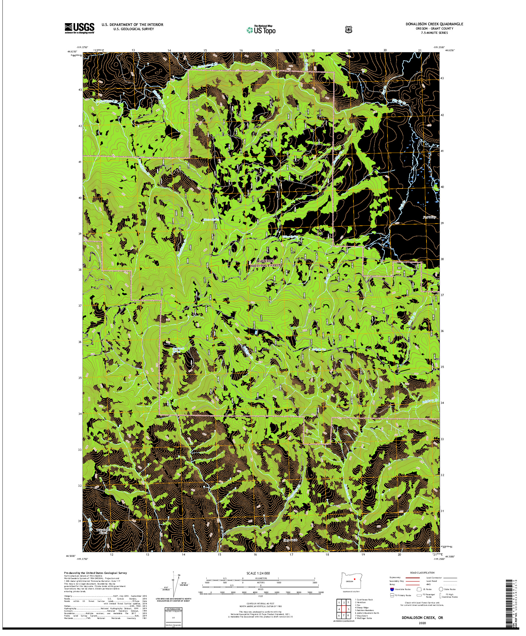 USGS US TOPO 7.5-MINUTE MAP FOR DONALDSON CREEK, OR 2020