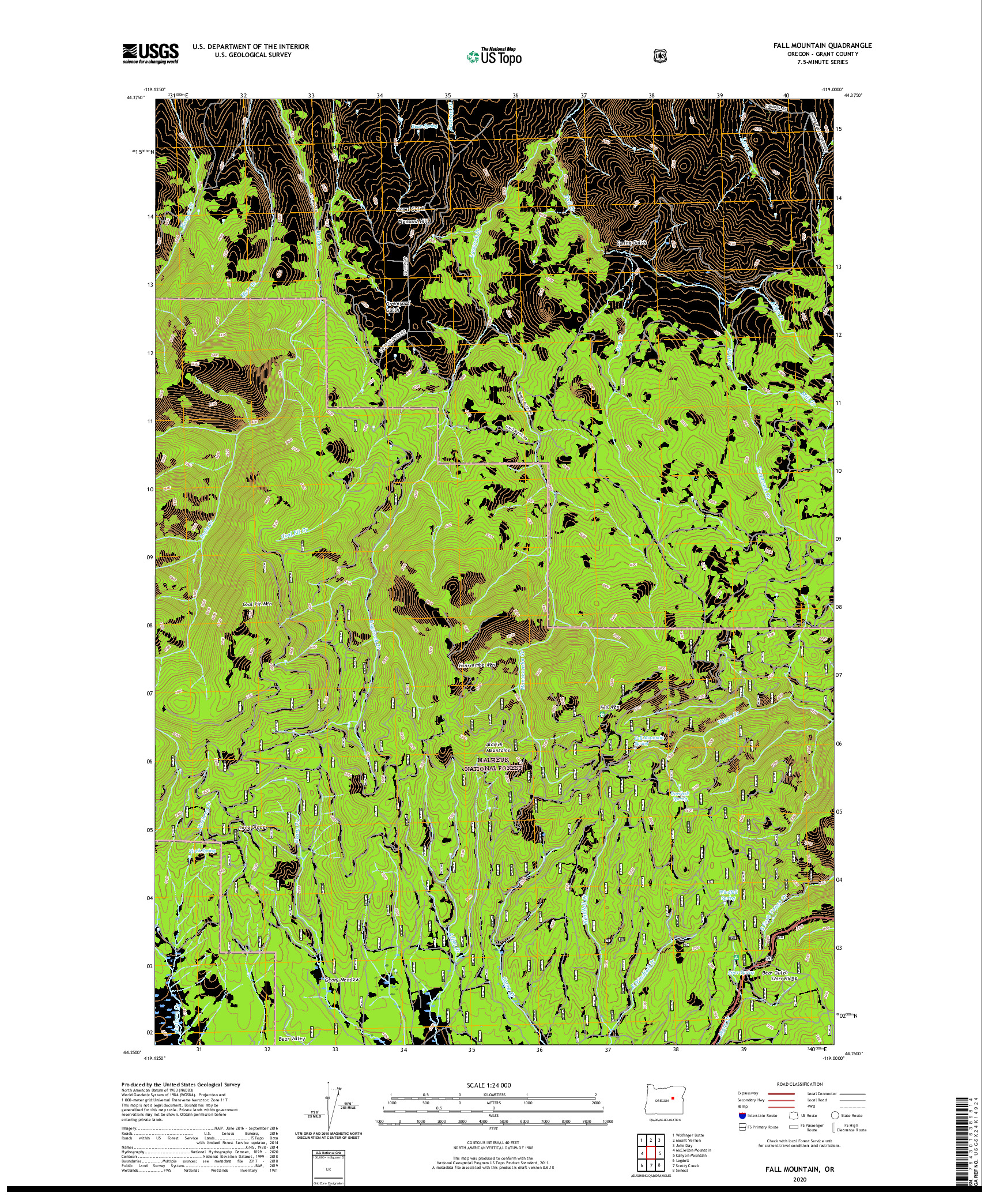 USGS US TOPO 7.5-MINUTE MAP FOR FALL MOUNTAIN, OR 2020