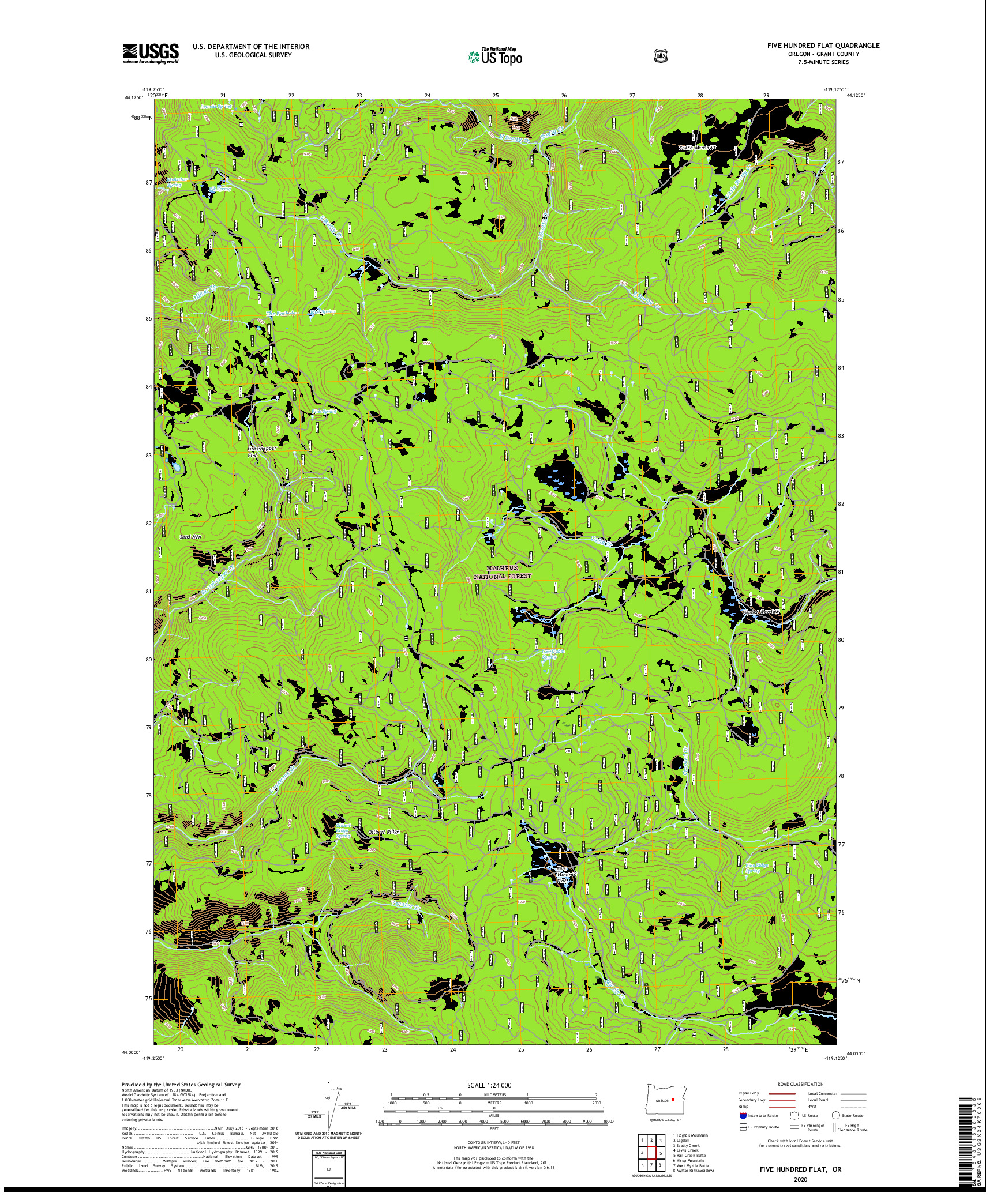 USGS US TOPO 7.5-MINUTE MAP FOR FIVE HUNDRED FLAT, OR 2020