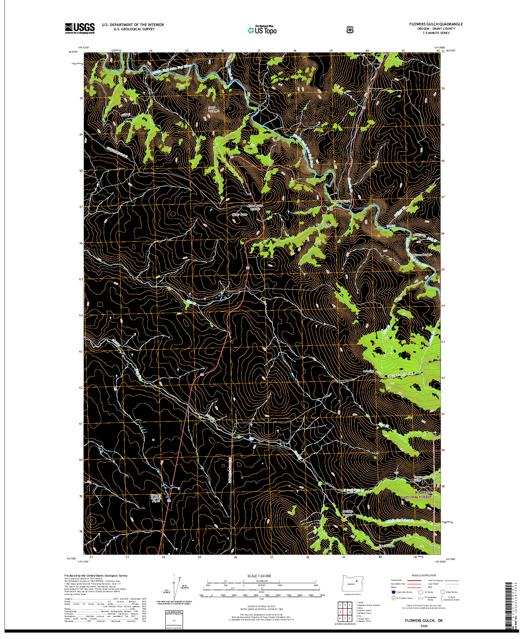 USGS US TOPO 7.5-MINUTE MAP FOR FLOWERS GULCH, OR 2020