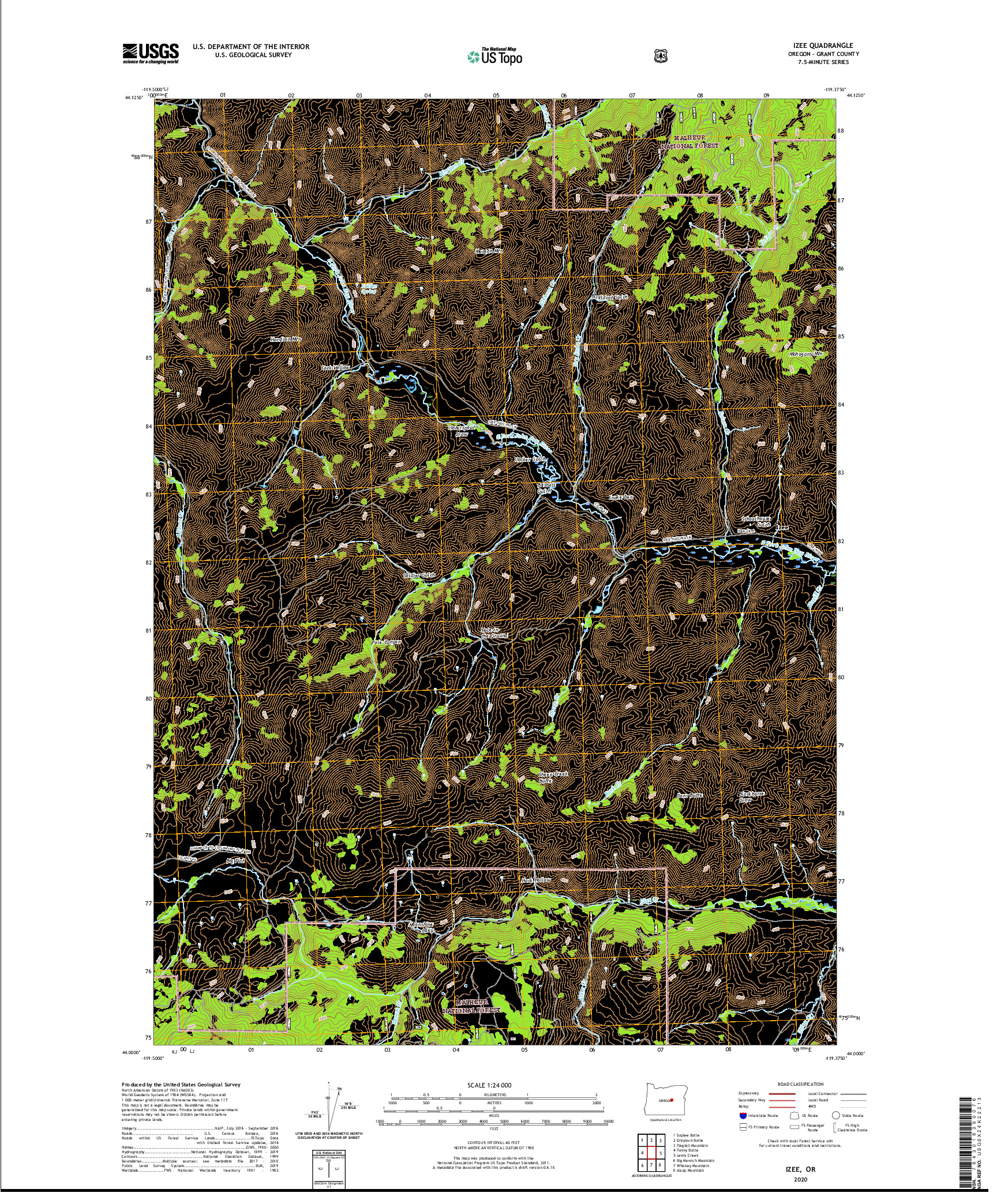 USGS US TOPO 7.5-MINUTE MAP FOR IZEE, OR 2020