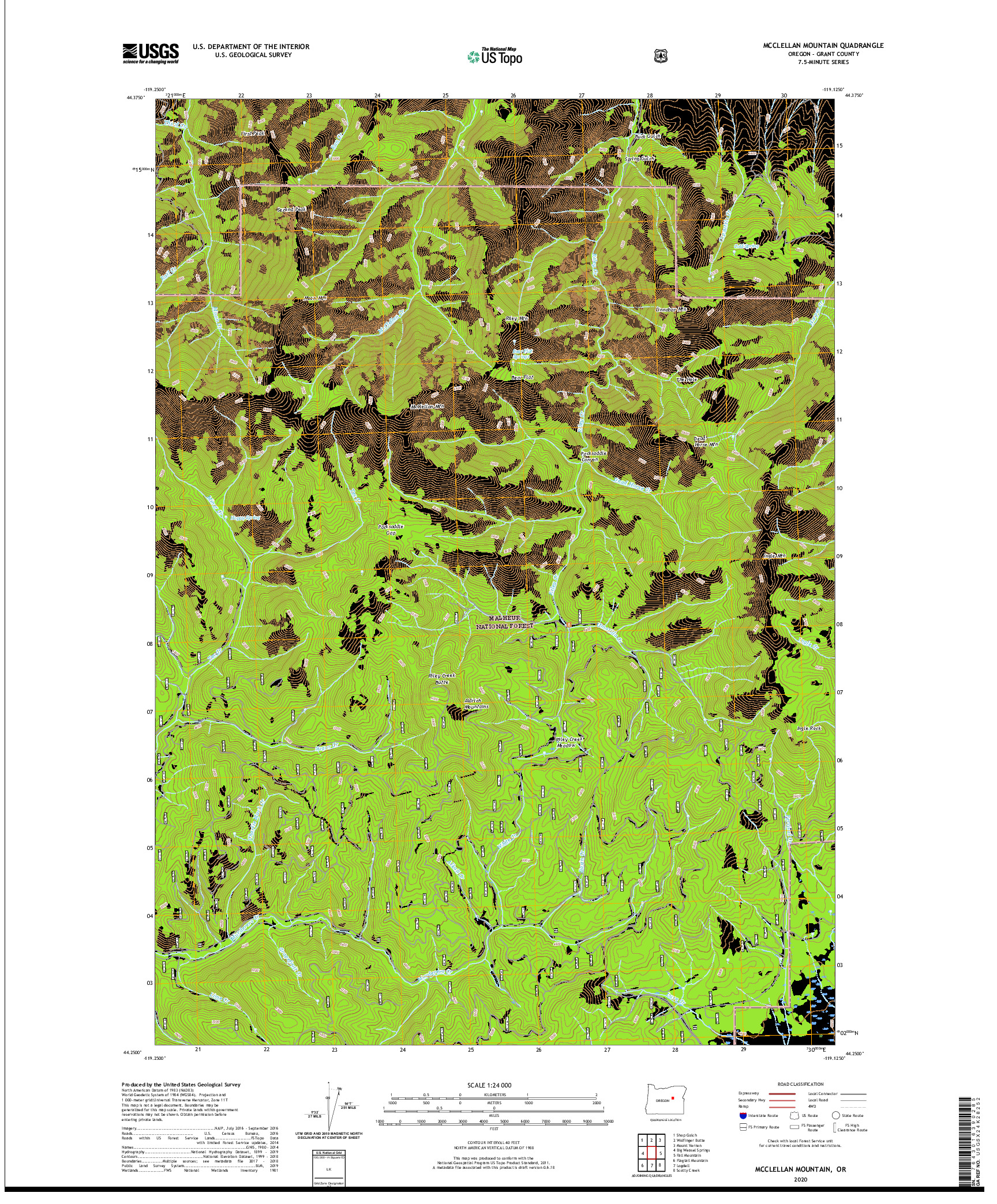 USGS US TOPO 7.5-MINUTE MAP FOR MCCLELLAN MOUNTAIN, OR 2020