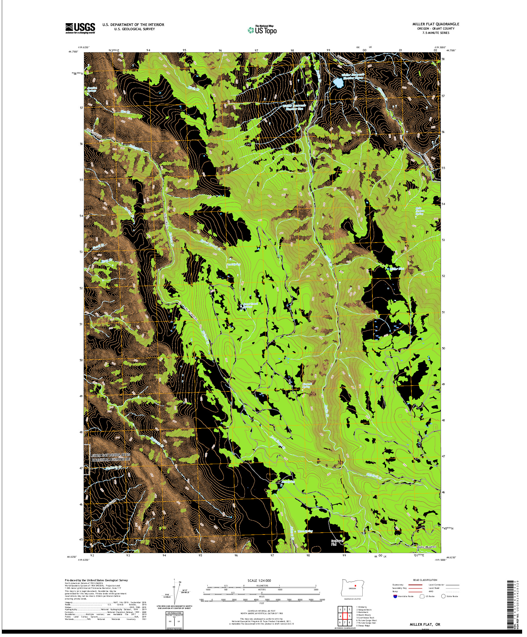 USGS US TOPO 7.5-MINUTE MAP FOR MILLER FLAT, OR 2020