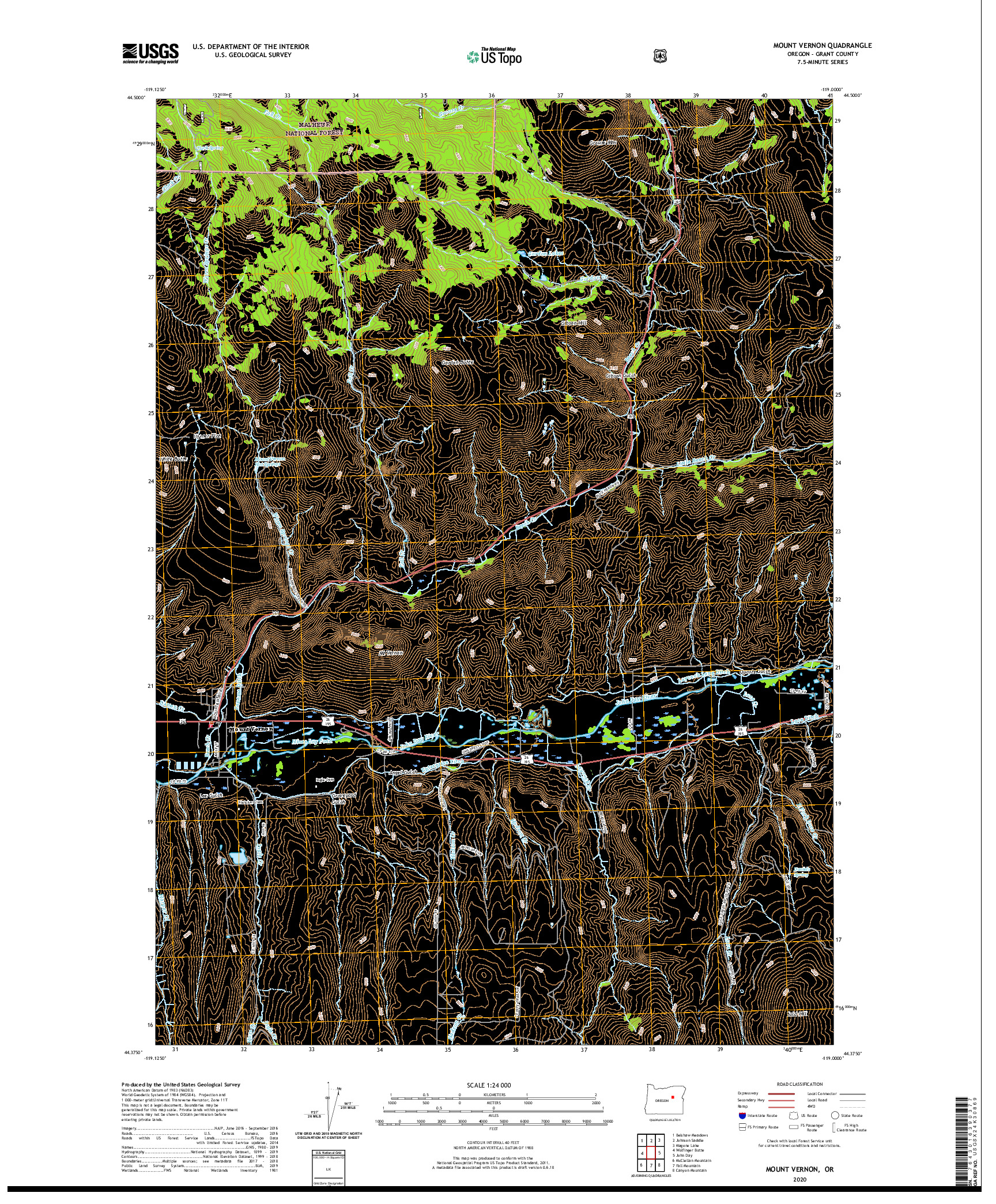 USGS US TOPO 7.5-MINUTE MAP FOR MOUNT VERNON, OR 2020