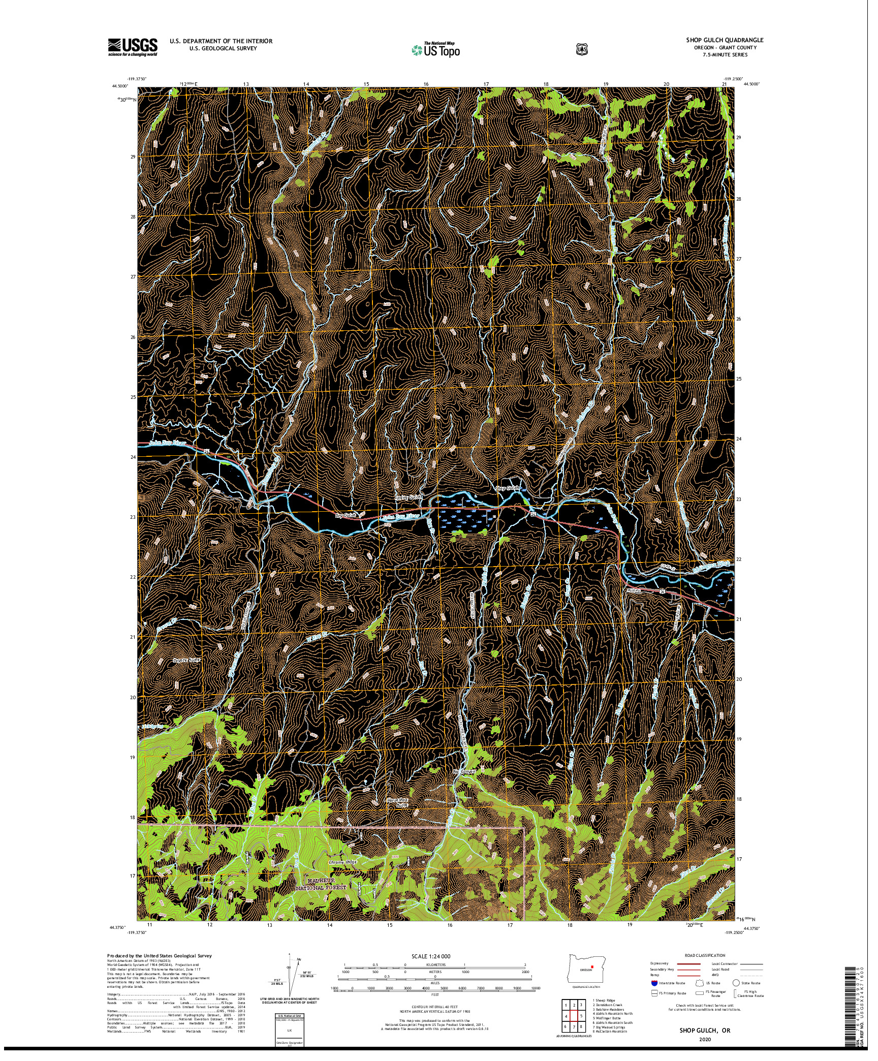 USGS US TOPO 7.5-MINUTE MAP FOR SHOP GULCH, OR 2020