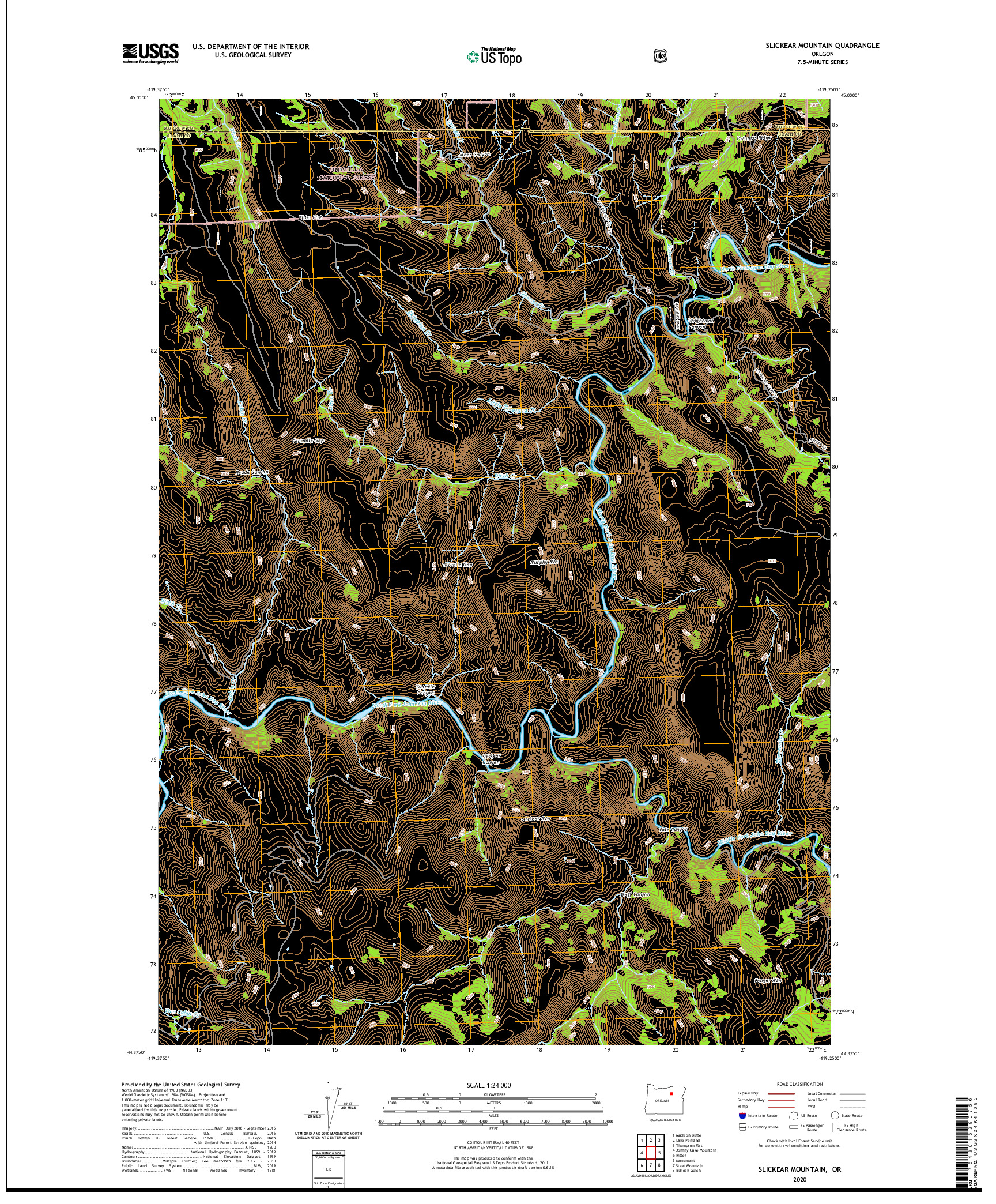 USGS US TOPO 7.5-MINUTE MAP FOR SLICKEAR MOUNTAIN, OR 2020