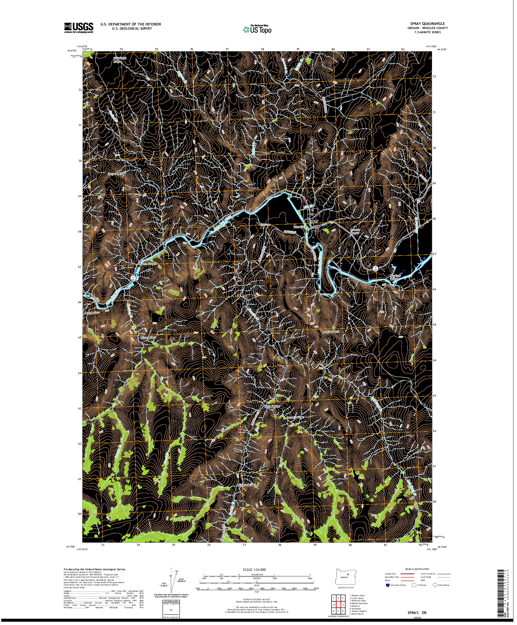 USGS US TOPO 7.5-MINUTE MAP FOR SPRAY, OR 2020