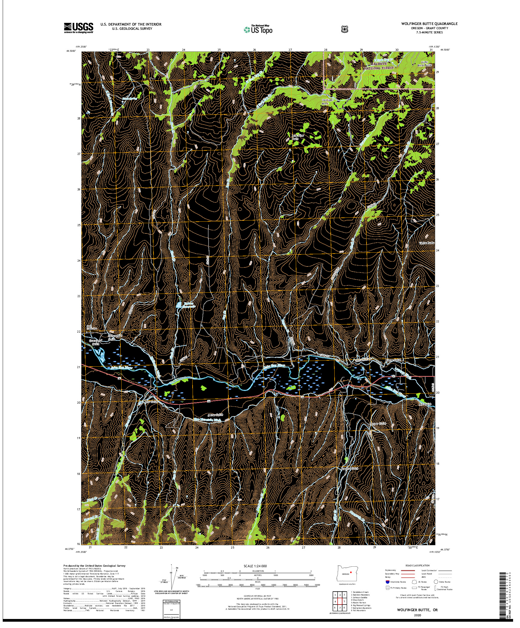 USGS US TOPO 7.5-MINUTE MAP FOR WOLFINGER BUTTE, OR 2020