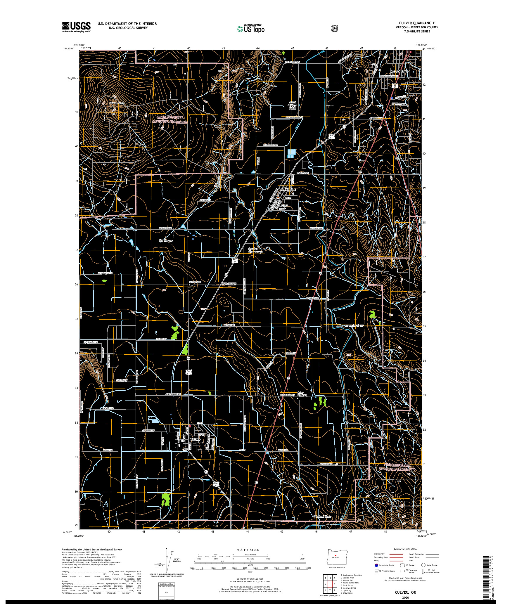 USGS US TOPO 7.5-MINUTE MAP FOR CULVER, OR 2020