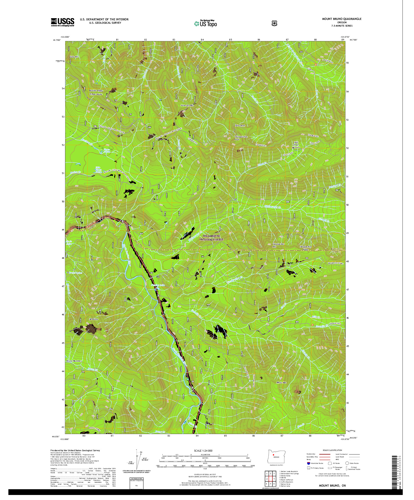 USGS US TOPO 7.5-MINUTE MAP FOR MOUNT BRUNO, OR 2020