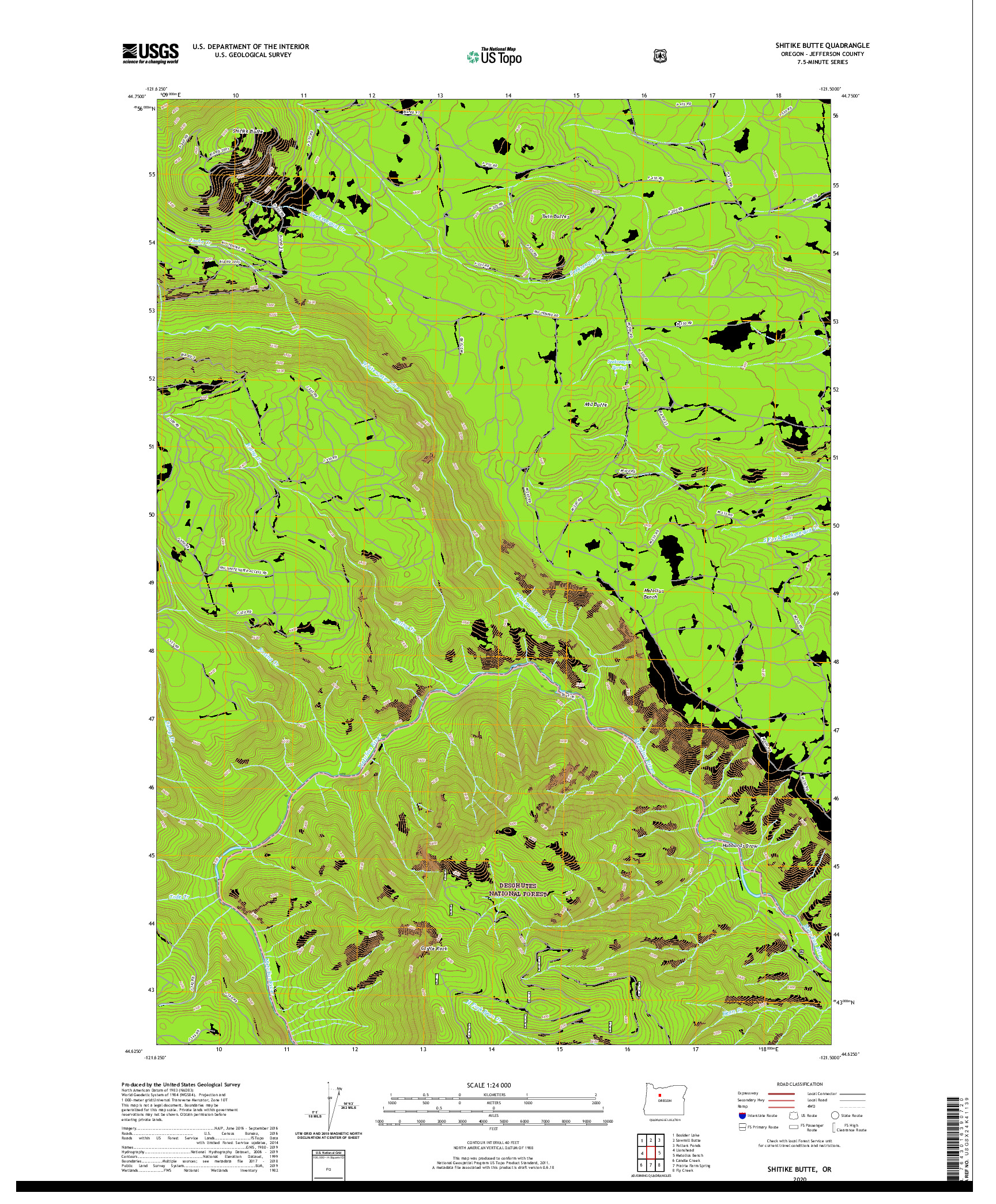 USGS US TOPO 7.5-MINUTE MAP FOR SHITIKE BUTTE, OR 2020