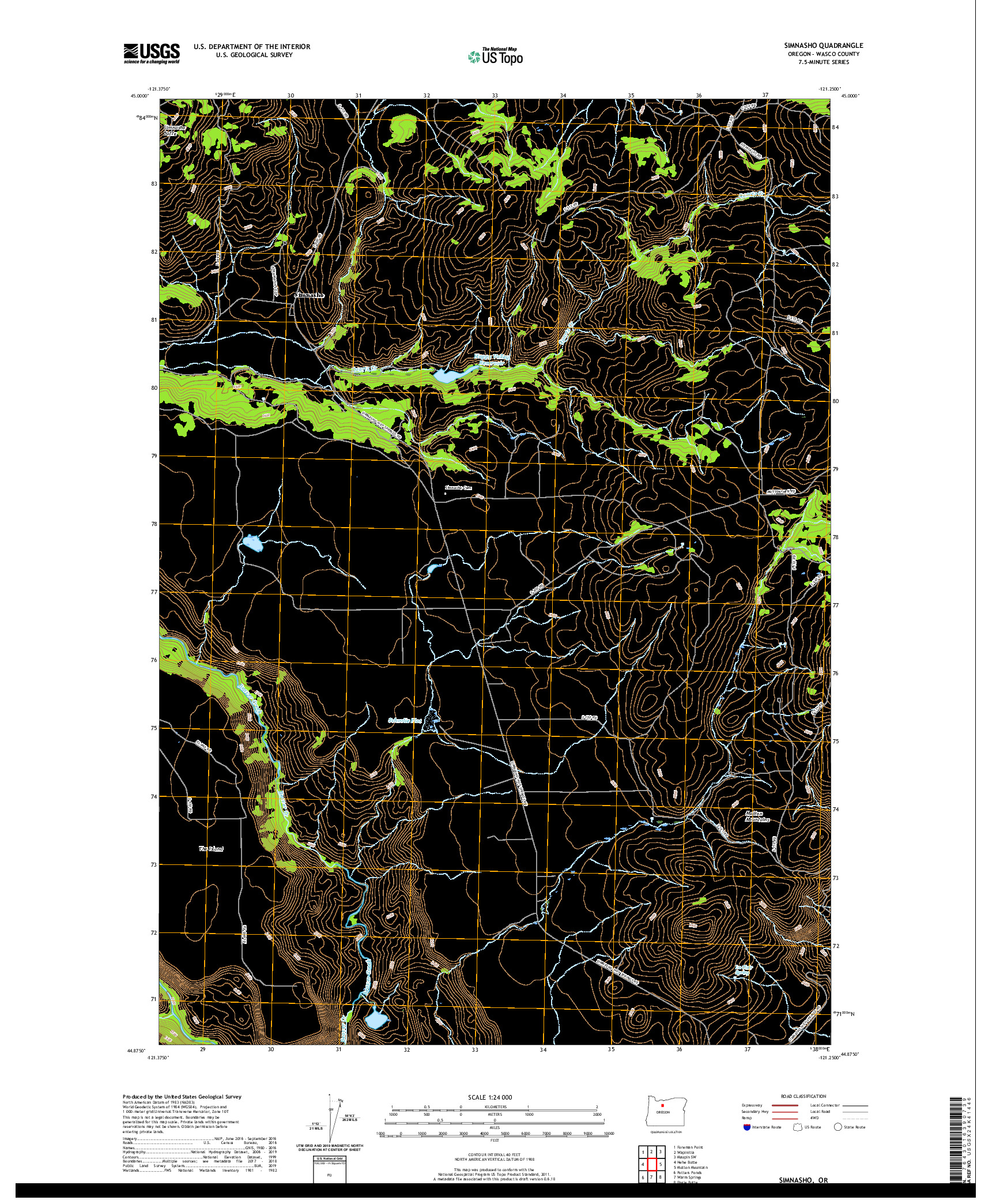 USGS US TOPO 7.5-MINUTE MAP FOR SIMNASHO, OR 2020