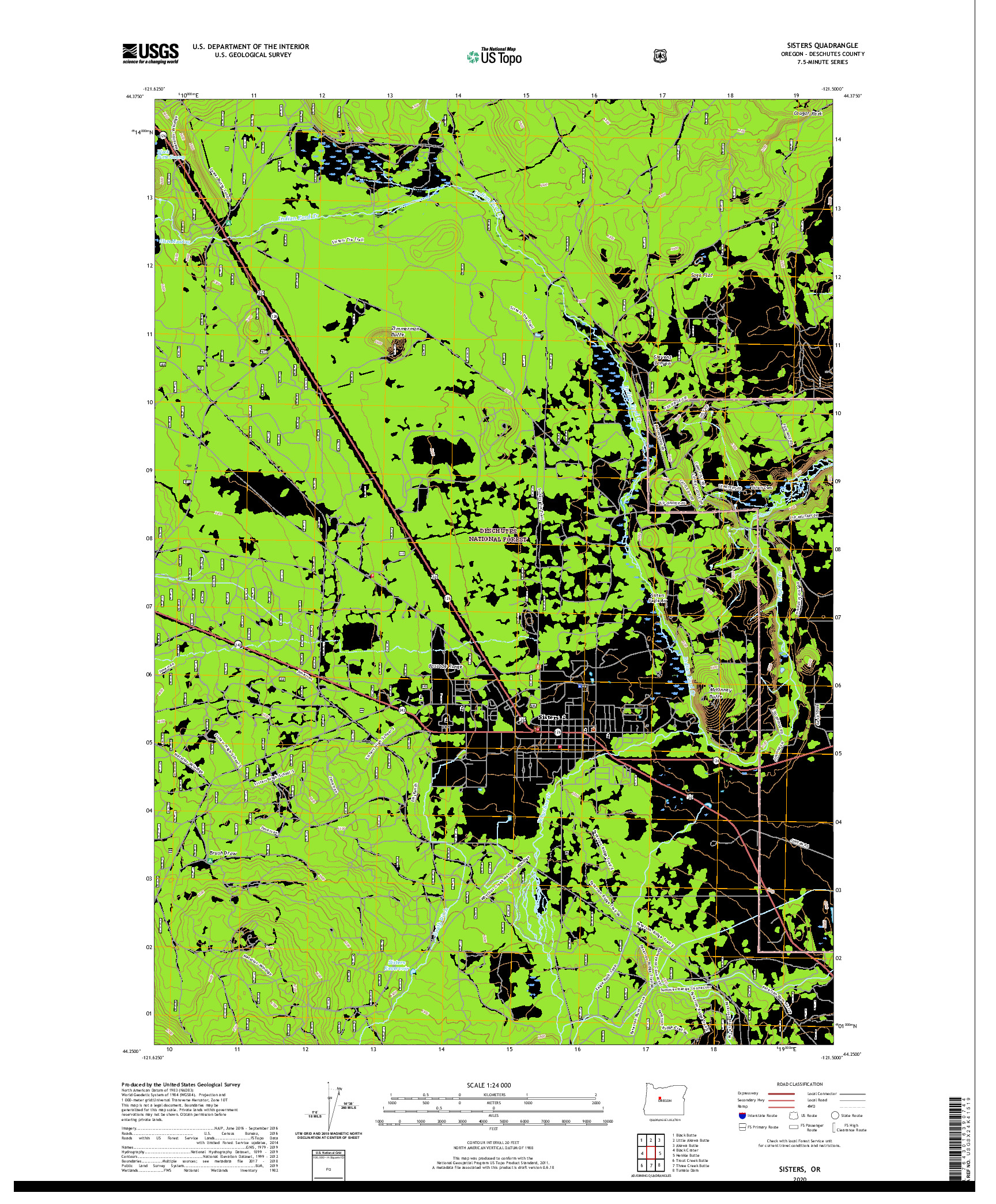 USGS US TOPO 7.5-MINUTE MAP FOR SISTERS, OR 2020