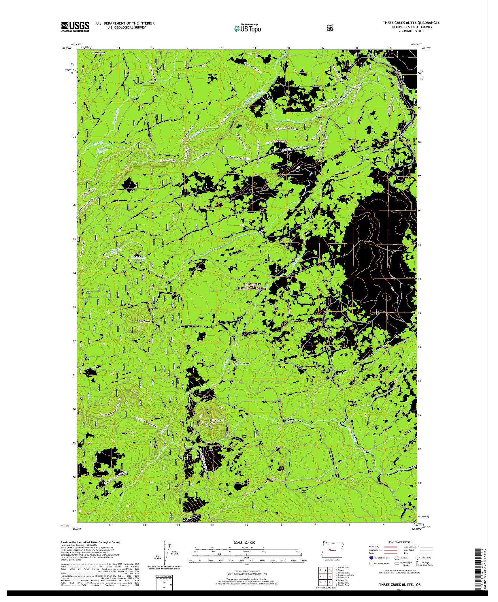 USGS US TOPO 7.5-MINUTE MAP FOR THREE CREEK BUTTE, OR 2020