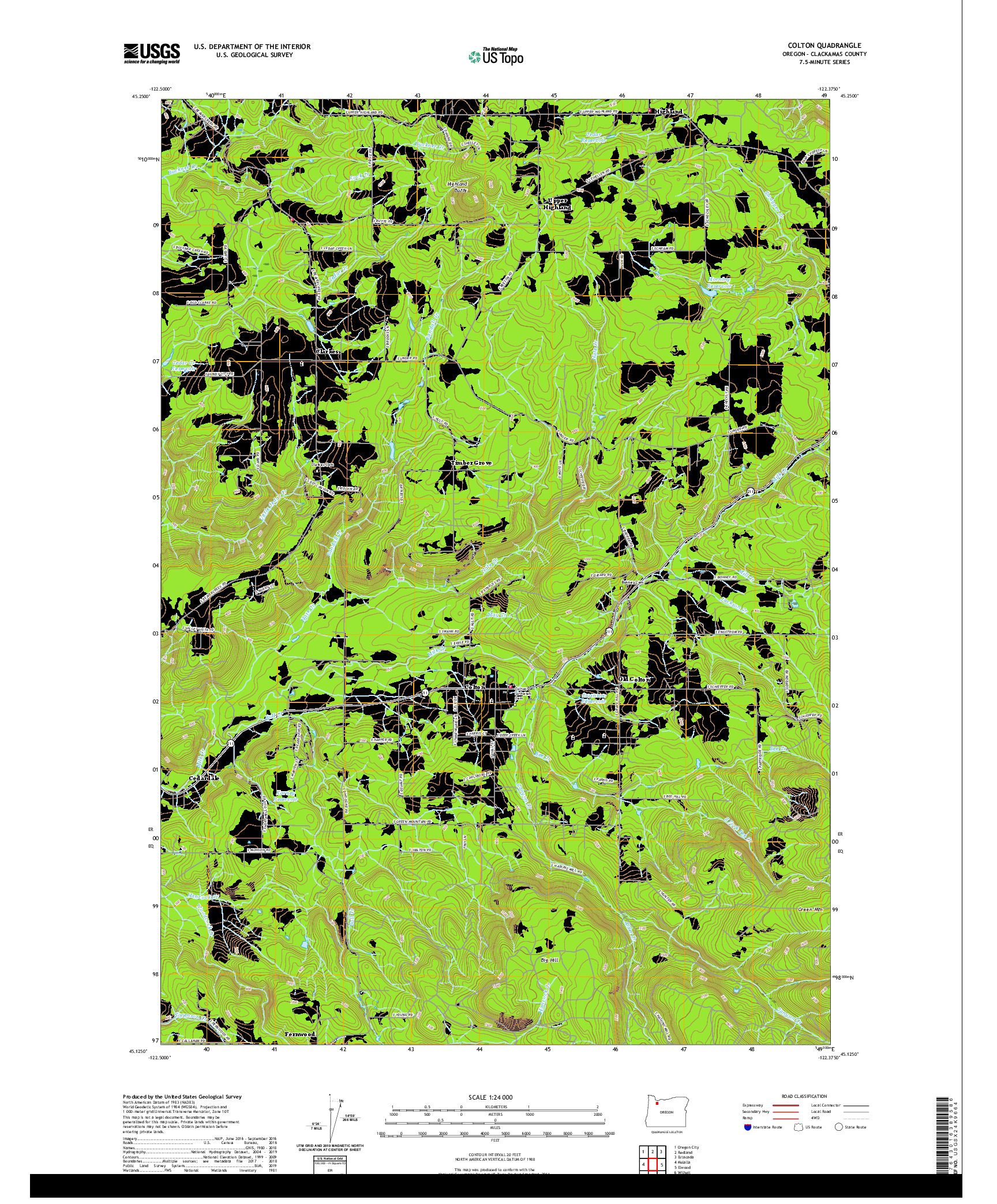 USGS US TOPO 7.5-MINUTE MAP FOR COLTON, OR 2020