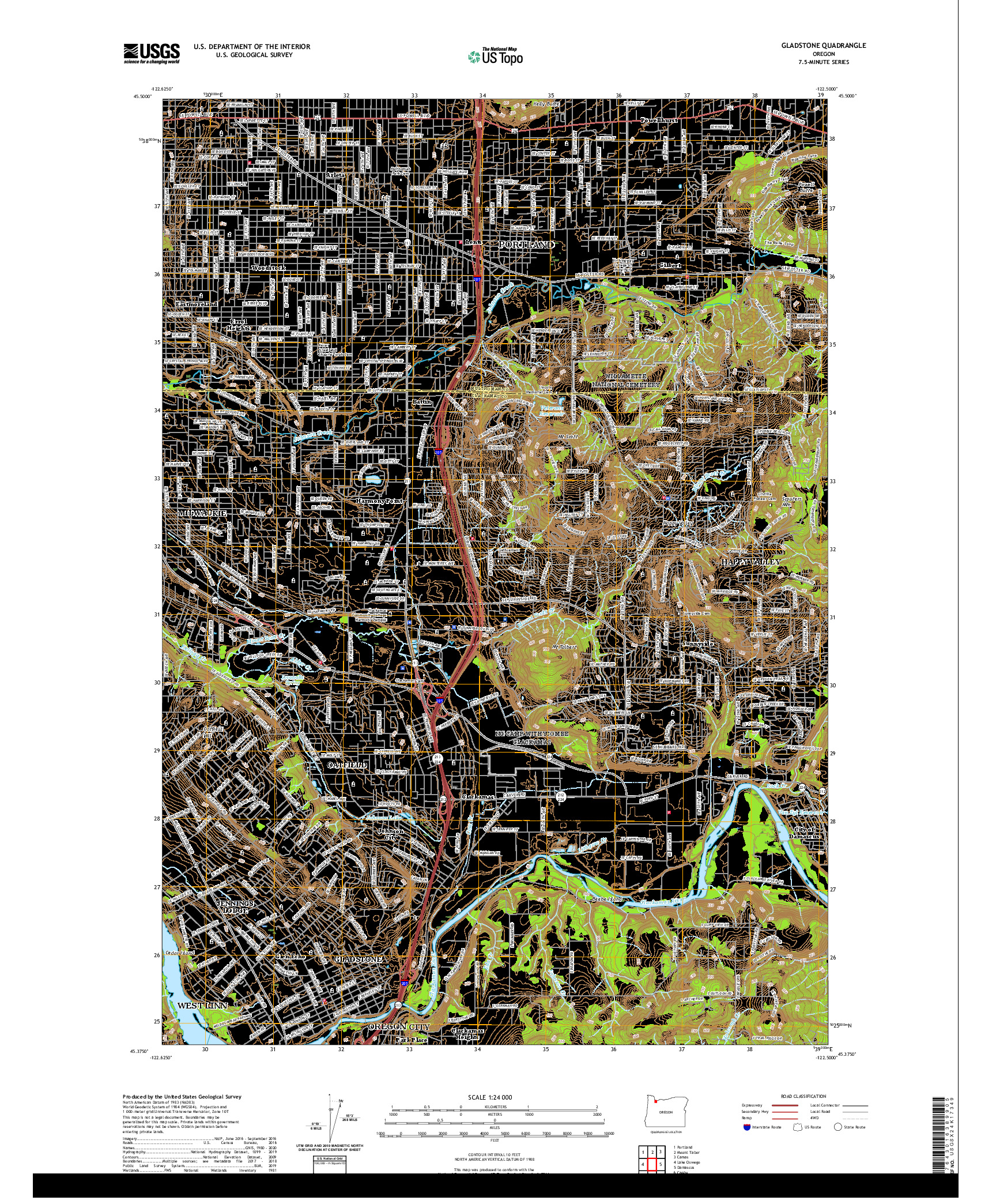 USGS US TOPO 7.5-MINUTE MAP FOR GLADSTONE, OR 2020