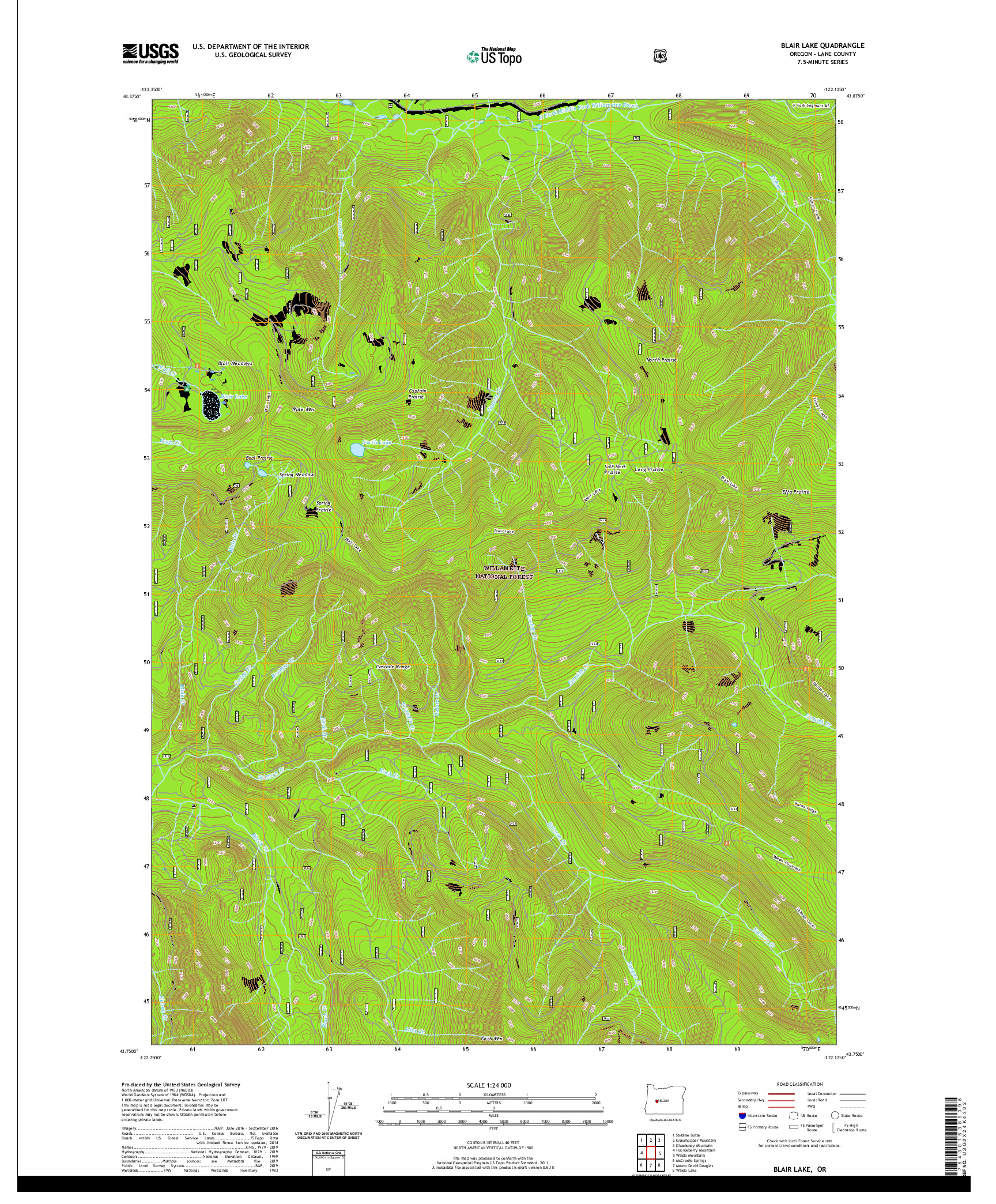 USGS US TOPO 7.5-MINUTE MAP FOR BLAIR LAKE, OR 2020