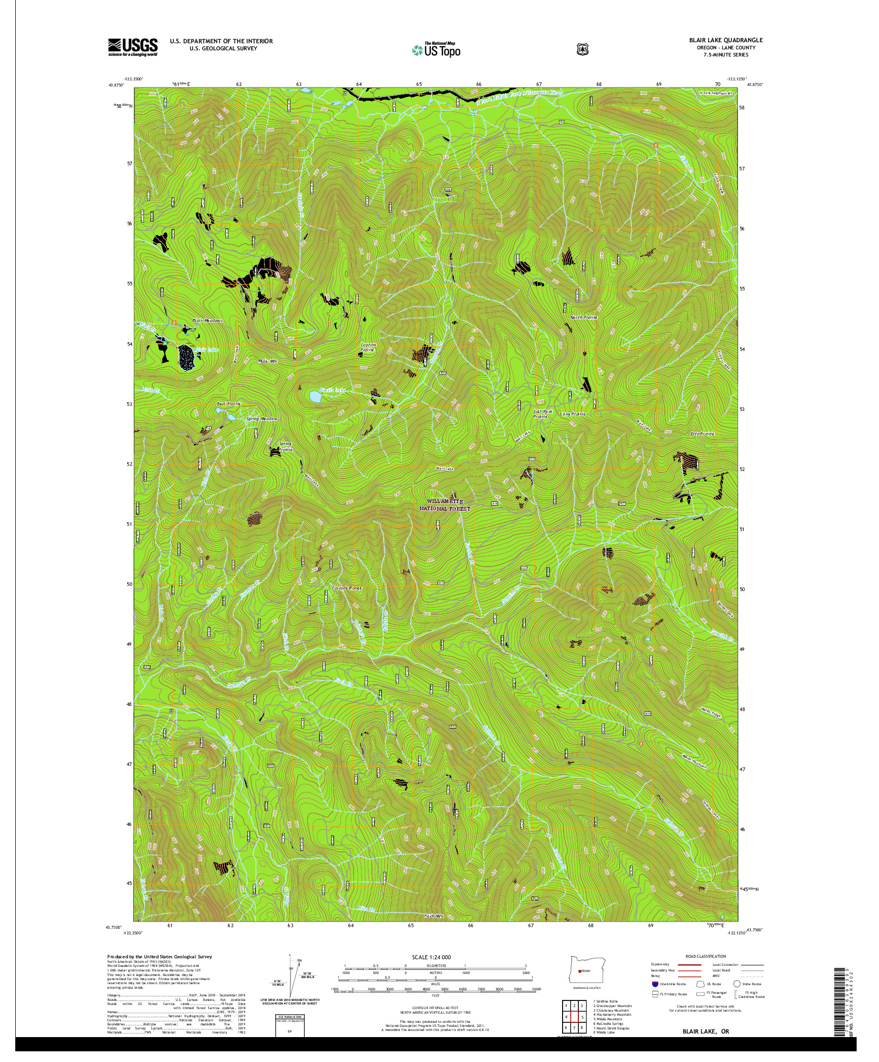 USGS US TOPO 7.5-MINUTE MAP FOR BLAIR LAKE, OR 2020