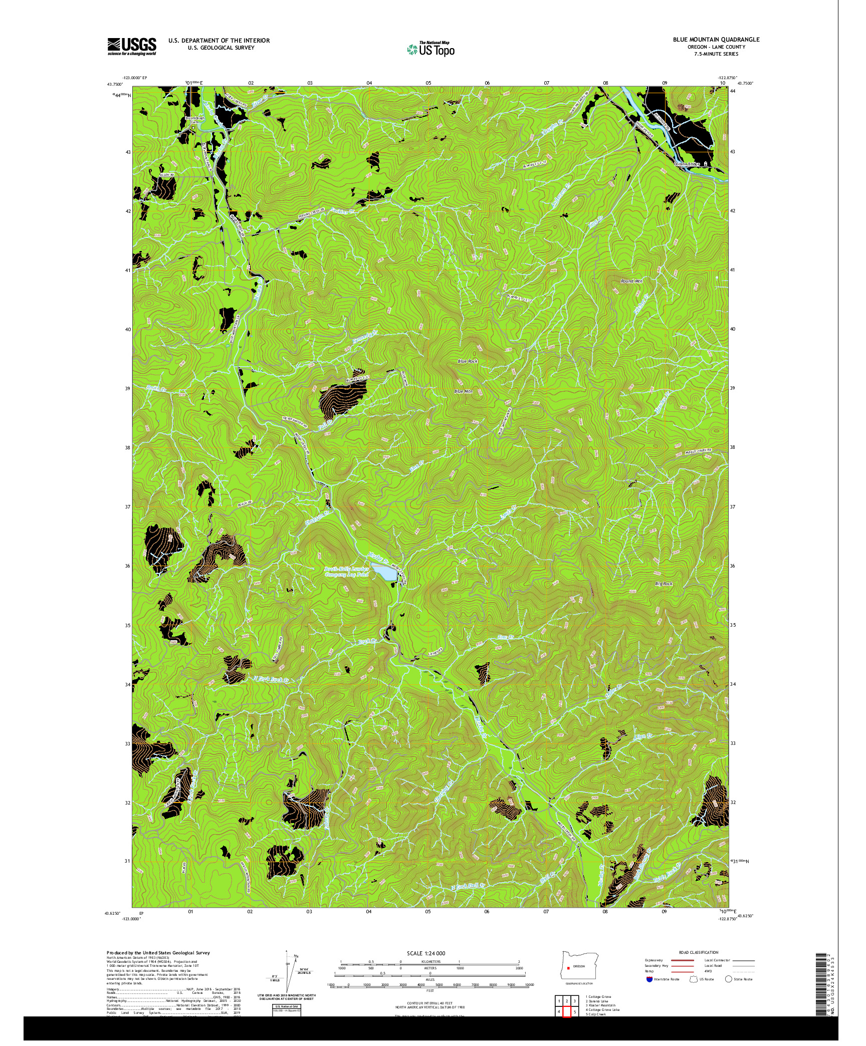 USGS US TOPO 7.5-MINUTE MAP FOR BLUE MOUNTAIN, OR 2020