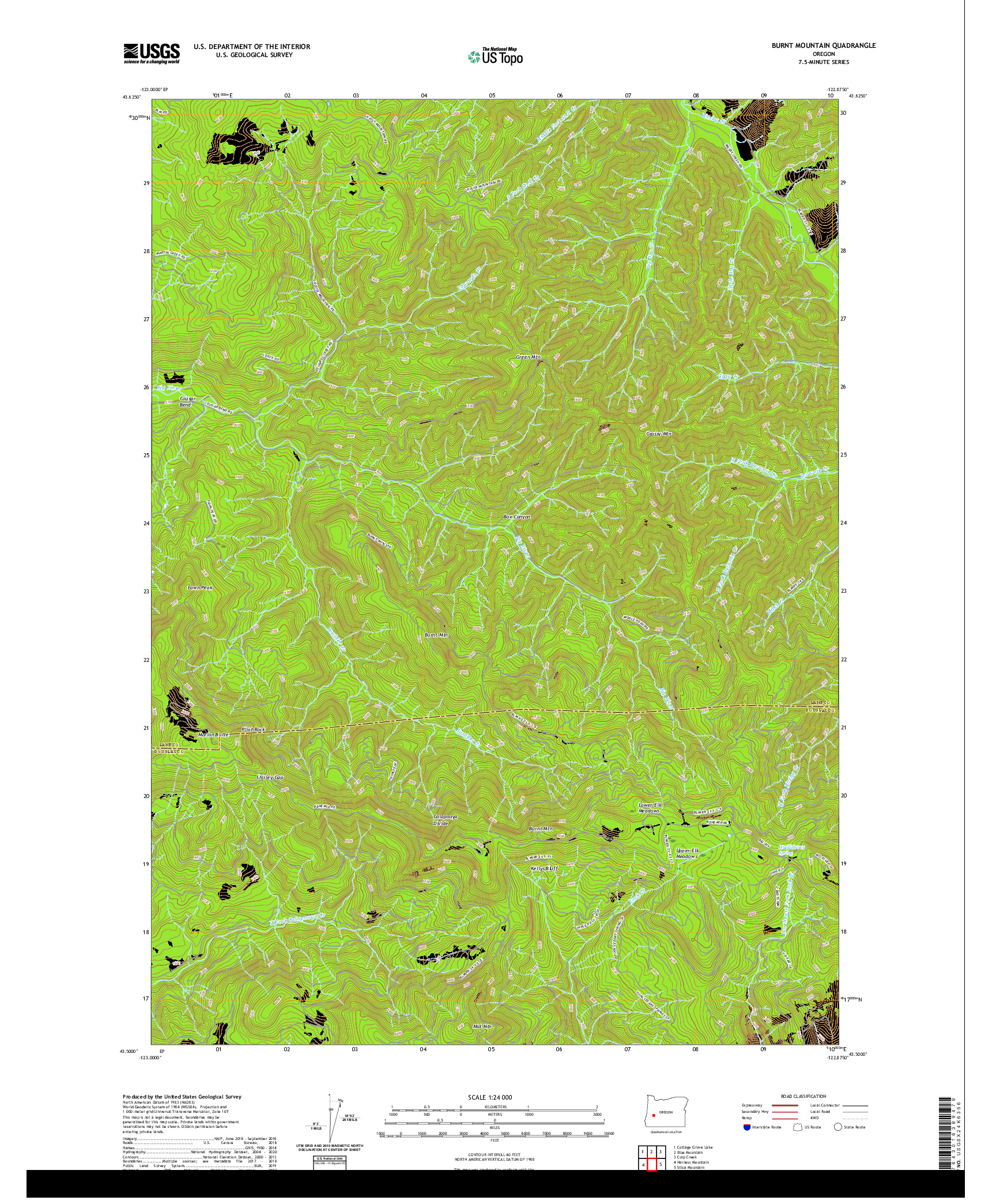 USGS US TOPO 7.5-MINUTE MAP FOR BURNT MOUNTAIN, OR 2020