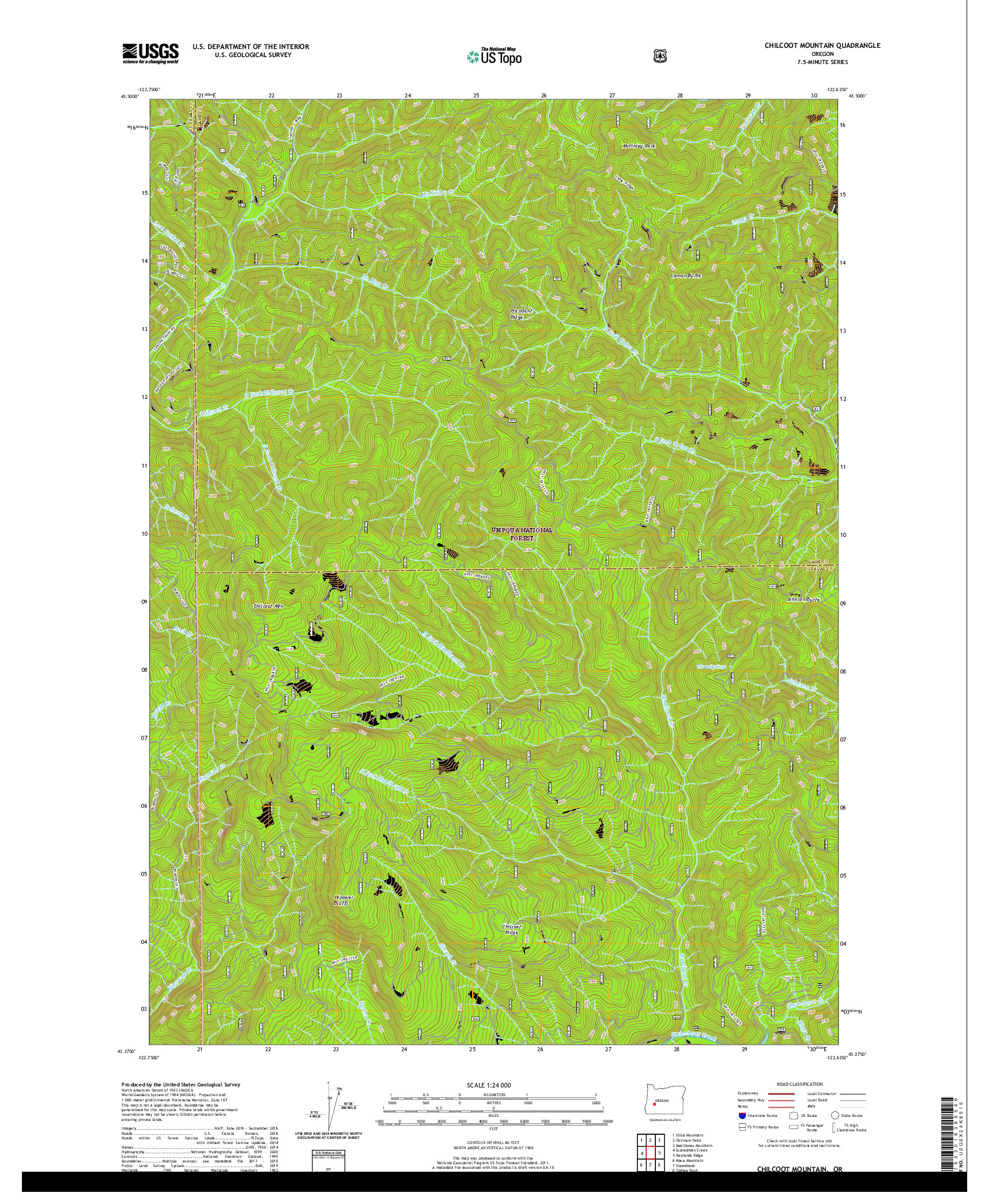 USGS US TOPO 7.5-MINUTE MAP FOR CHILCOOT MOUNTAIN, OR 2020