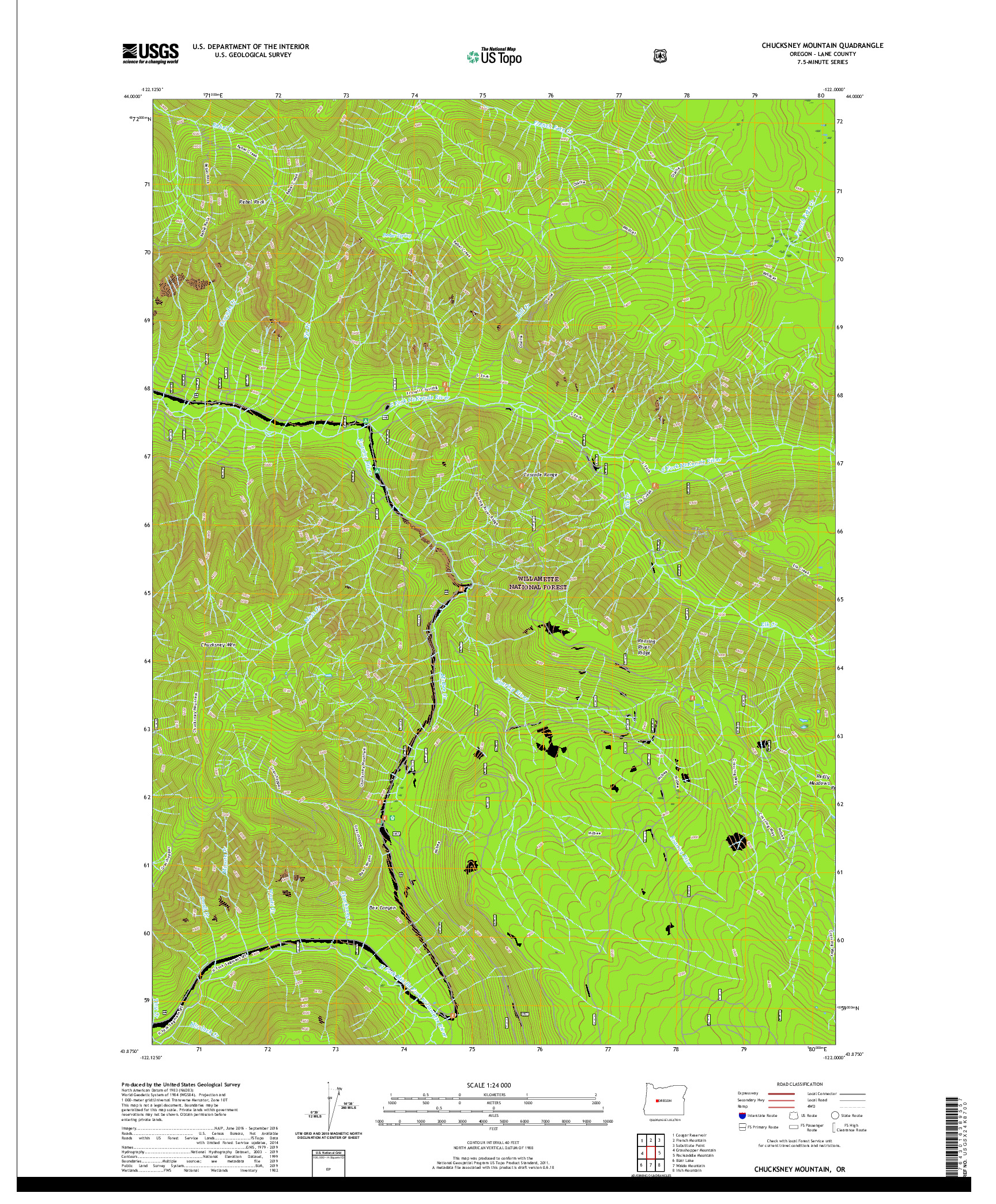 USGS US TOPO 7.5-MINUTE MAP FOR CHUCKSNEY MOUNTAIN, OR 2020