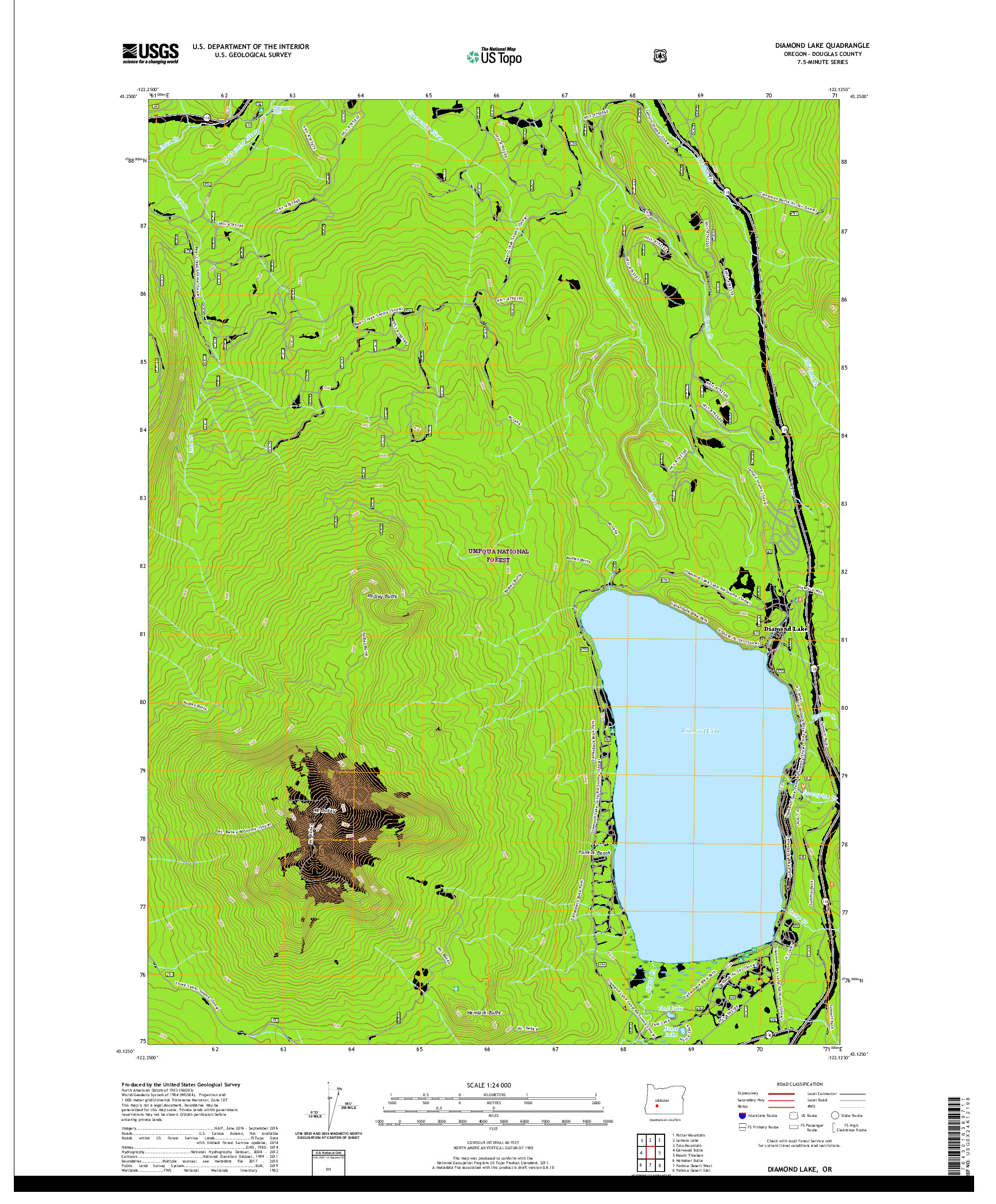 USGS US TOPO 7.5-MINUTE MAP FOR DIAMOND LAKE, OR 2020