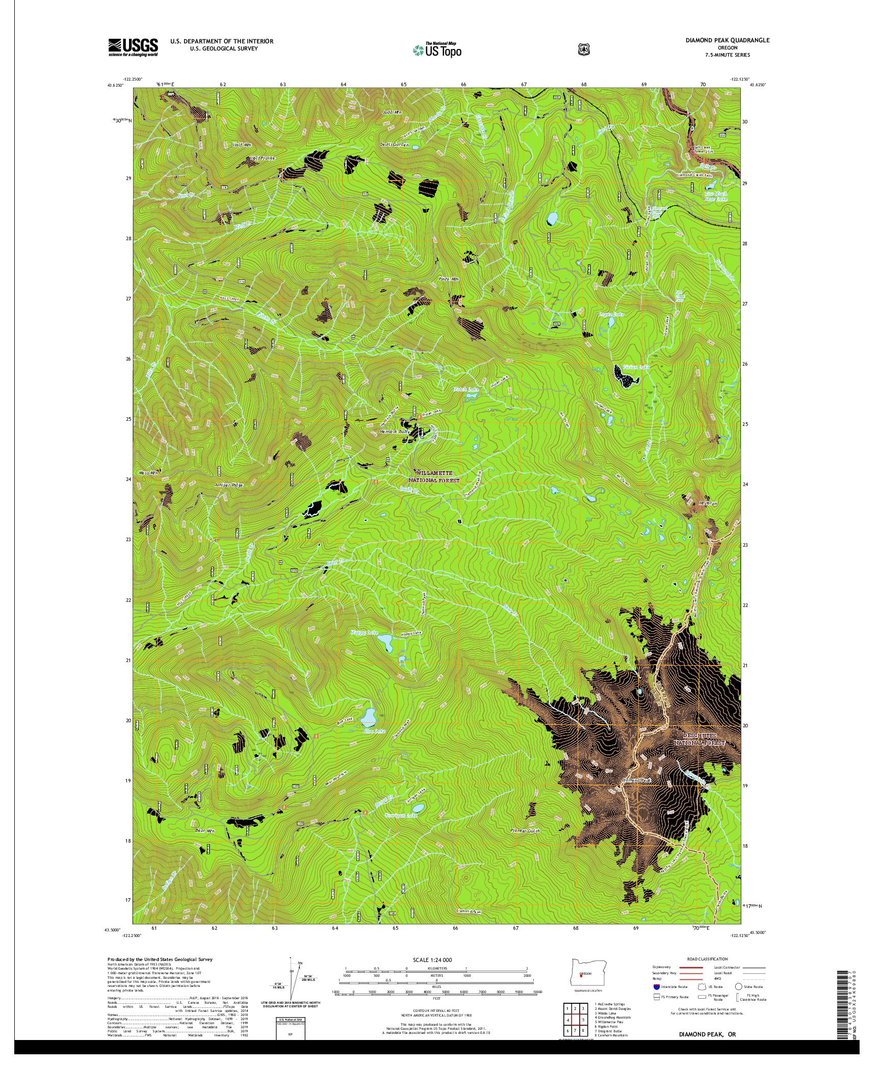 USGS US TOPO 7.5-MINUTE MAP FOR DIAMOND PEAK, OR 2020